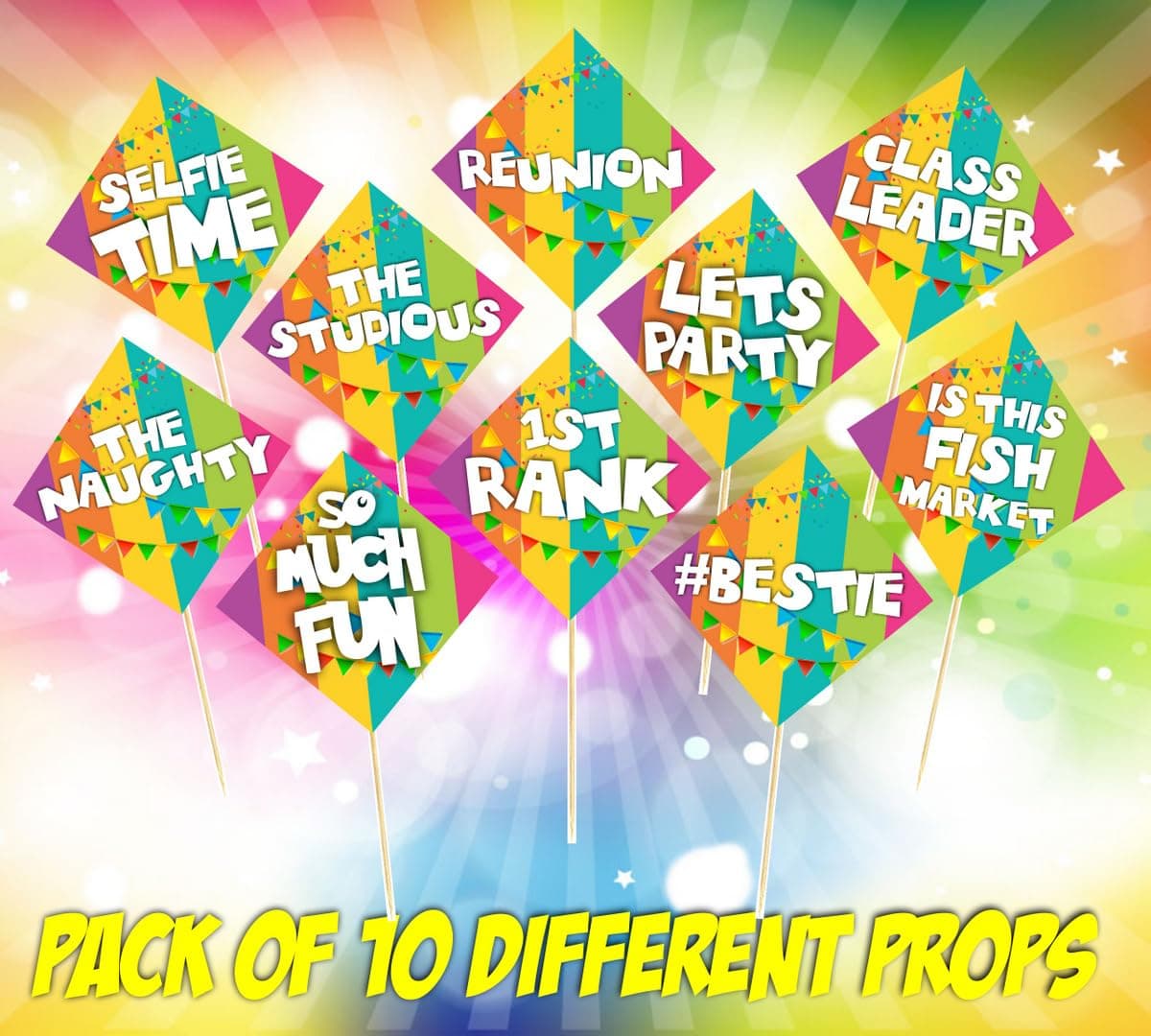 Balloonistics Reunion Theme Photo Booth Props -Premium Cardstock Signs - Family Reunion, School Class & Friends Get-Together Party Supplies - Includes Sturdy Bamboo Sticks,(Photo Props - Pack of 10) thumbnail 7