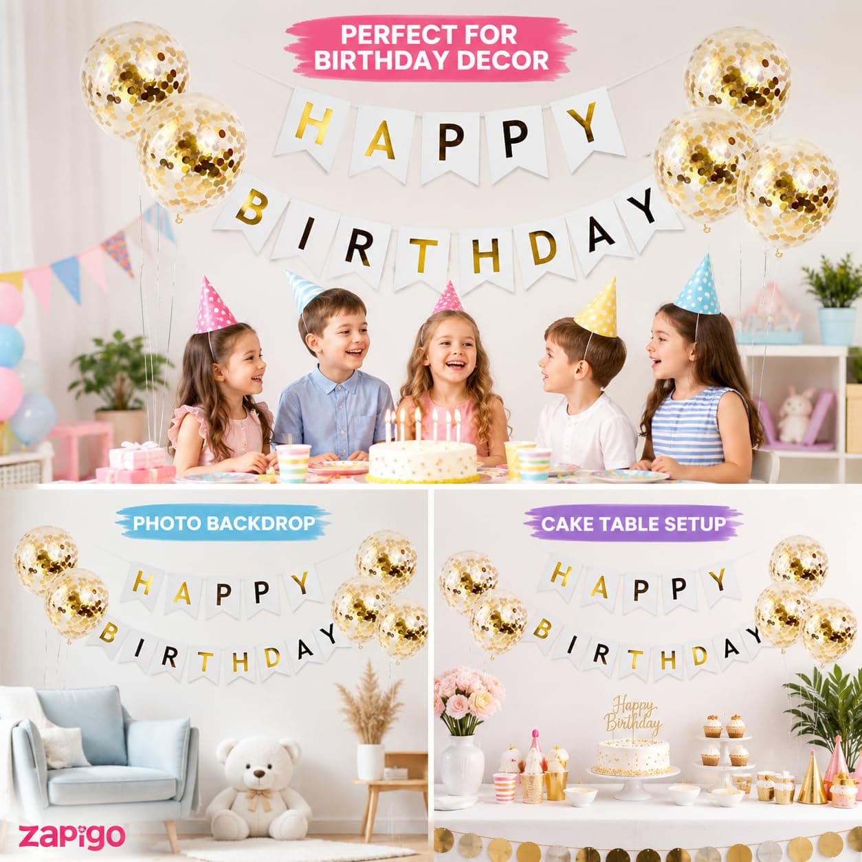 Balloonistics Gold Confetti Balloons with White Happy Birthday Banner Combo – Pre-Filled Confetti Latex Balloons & Birthday Banner Party Decoration Set thumbnail 6