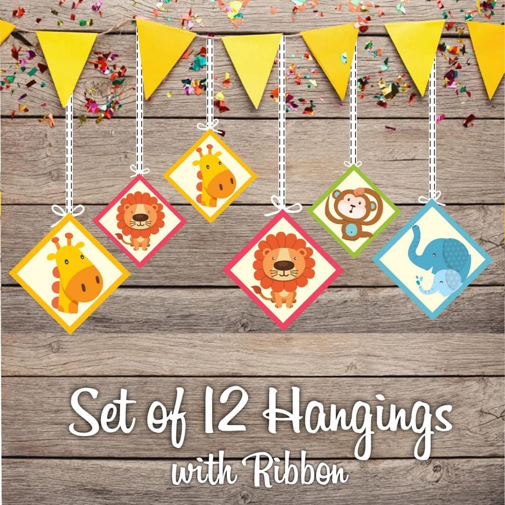 Balloonistics Jungle Animals Hanging Decorations Double-Sided Cardstock Party Ceiling Decor Birthday Backdrop, Zoo Animal Decor for Boys & Girls (Hangings - Pack of 12) thumbnail 2