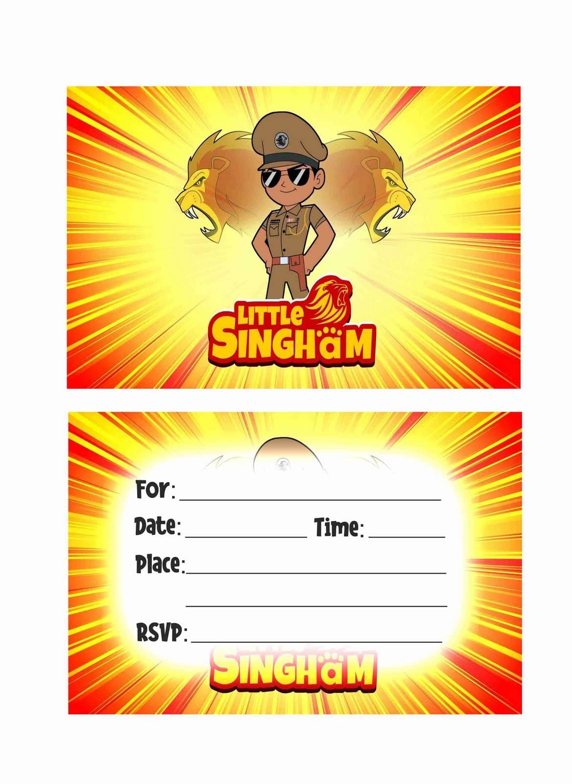 Balloonistics Little Police Singham Theme Invitation Cards Double-Sided Printed Durable Cardstock Perfect for Kids Birthday Party Invites (Invite Cards - Pack of 10) thumbnail 1