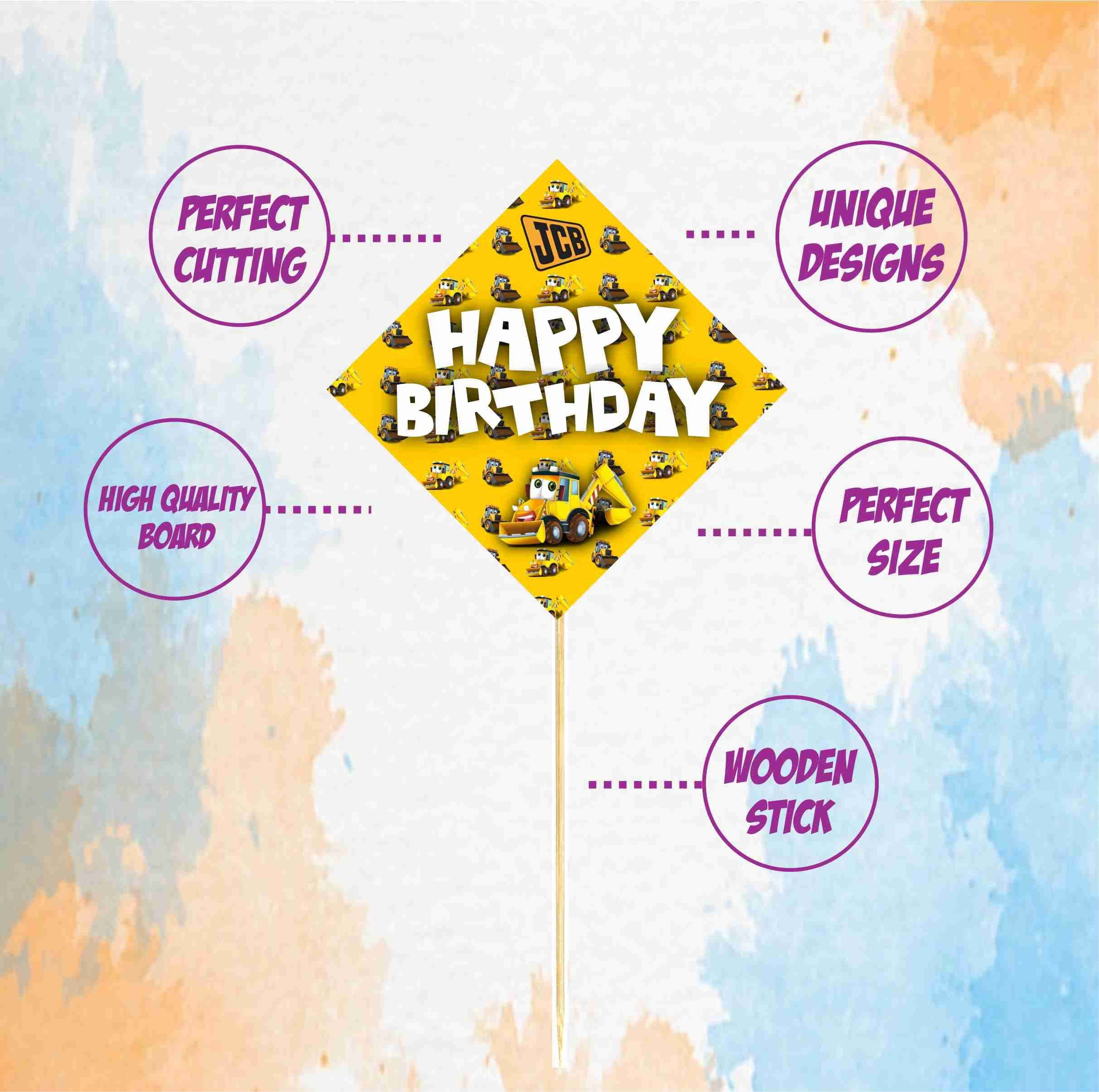 Balloonistics Little JCB Theme Happy Birthday Cake Toppers -Construction Site Decorations-Premium Cardstock Yellow Digger & Excavator Figures on Bamboo Sticks,(Cake Topper-Pack of 10) thumbnail 5