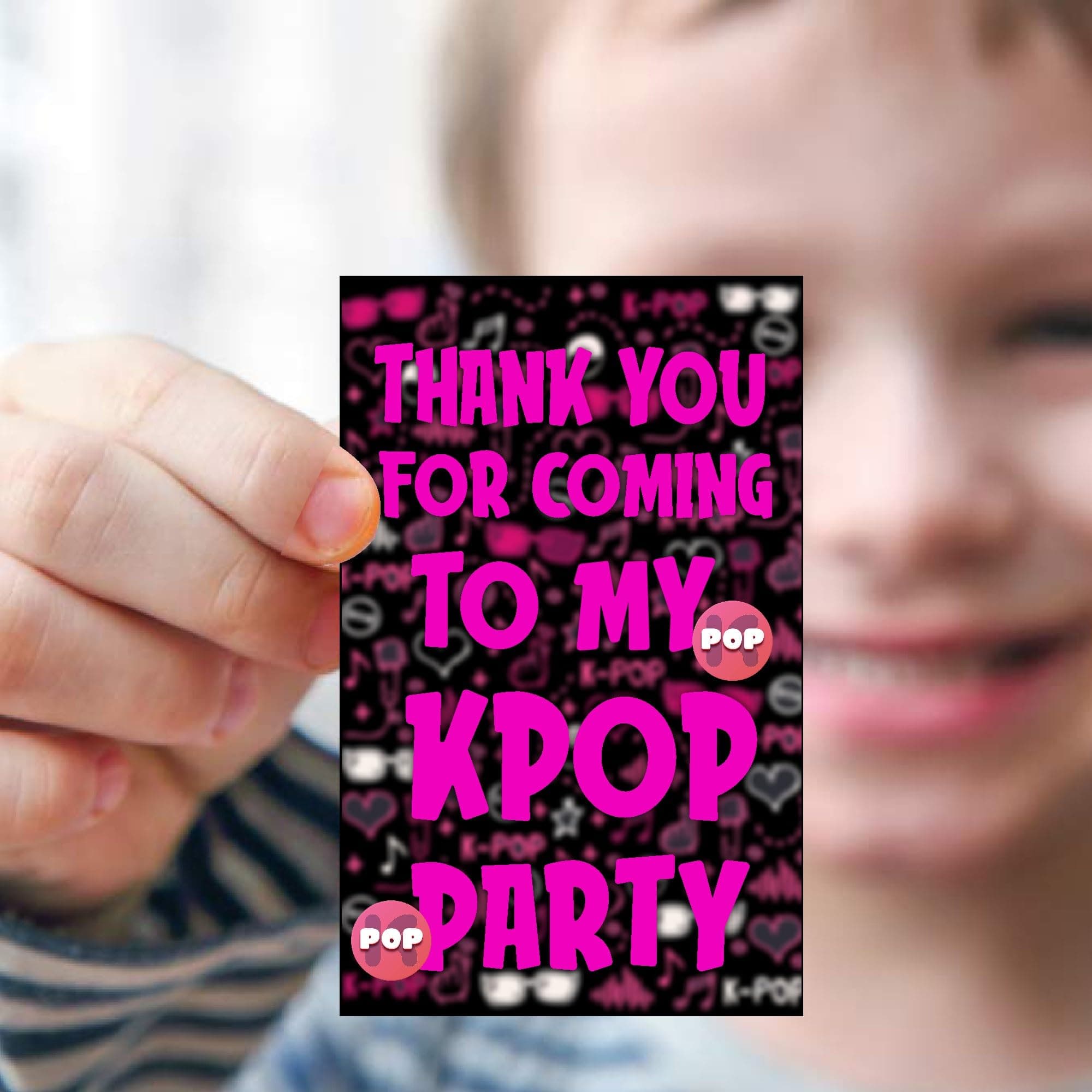 Balloonistics K-Pop Theme Birthday Thank You Cards - Pack of 20 "Idol Support" Return Gift Tags - Music Video Aesthetic Cardstock Note Cards with Finger Heart Designs for Fans, Teens & Trendy Parties (Thank you Cards - Pack of 20)