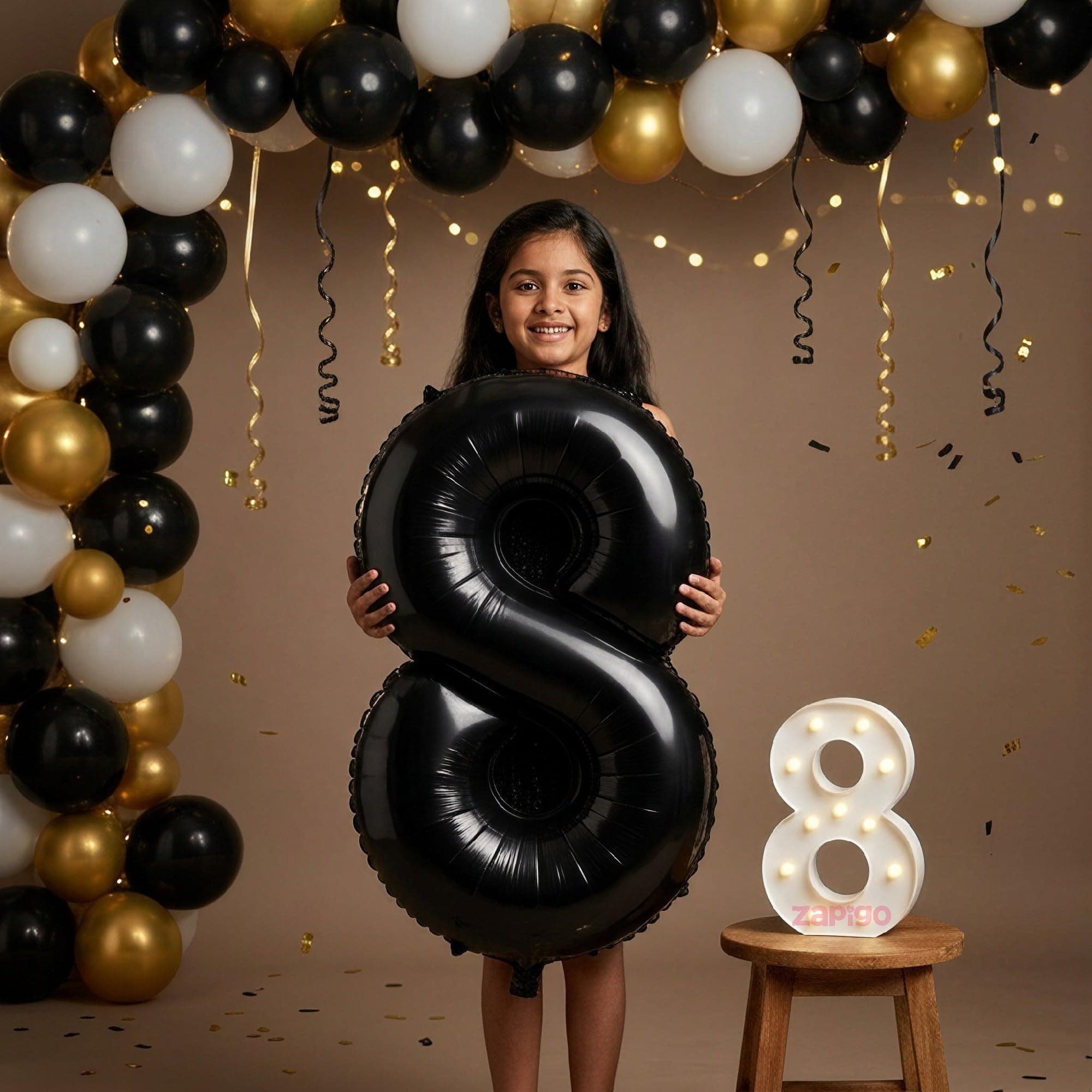 Balloonistics Black 40-Inch Foil Number 8 Balloon with Matching LED Marquee Light - Combo Set for 8th Birthday, Anniversary, Party Decoration, Photo Booth Backdrop thumbnail 1