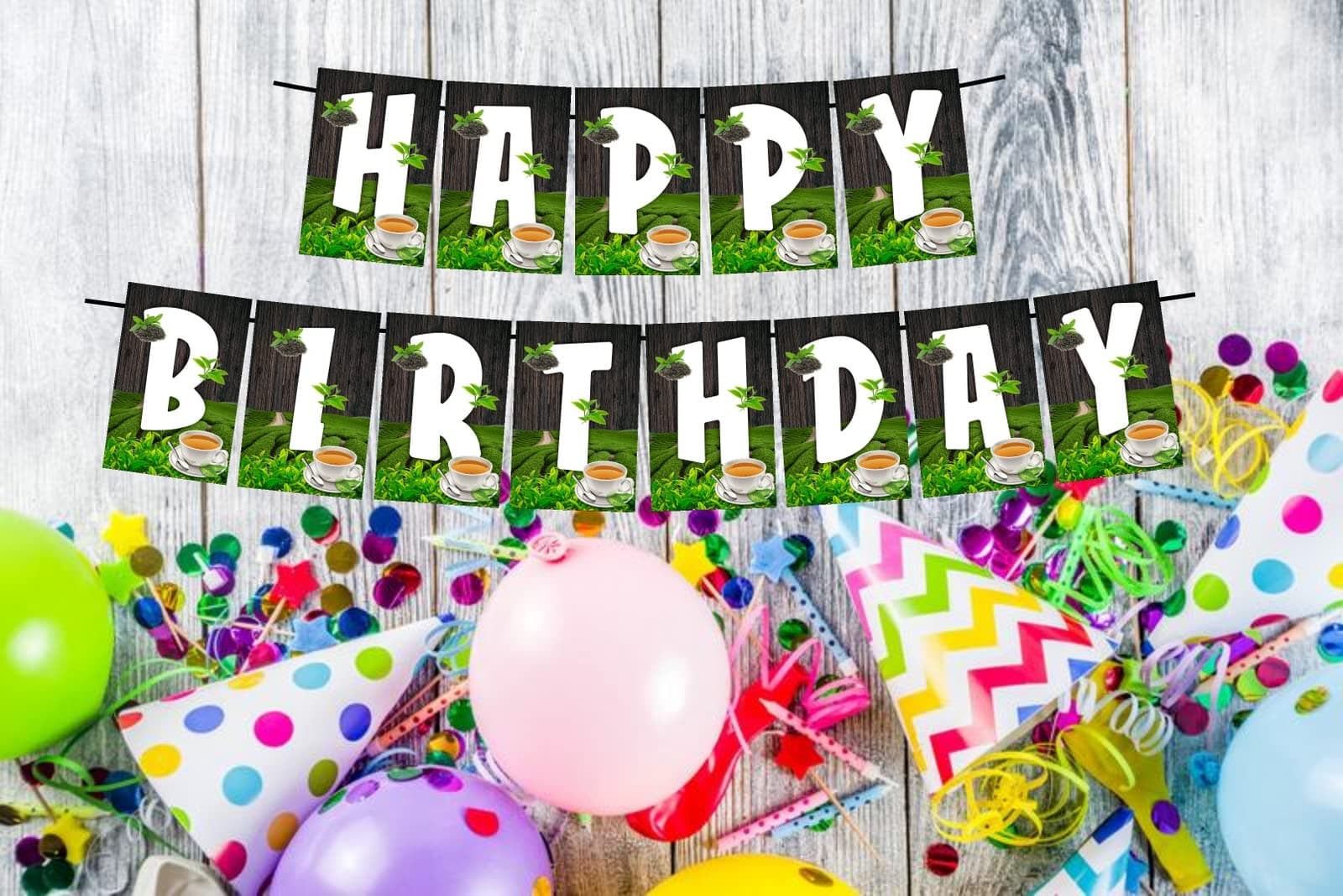 Balloonistics Tea Theme Happy Birthday Banner - "Par-Tea" Time Cardstock Bunting for Tea Lovers - Chai, Matcha & Afternoon Tea Party Decorations, Tea Party Backdrop thumbnail 2