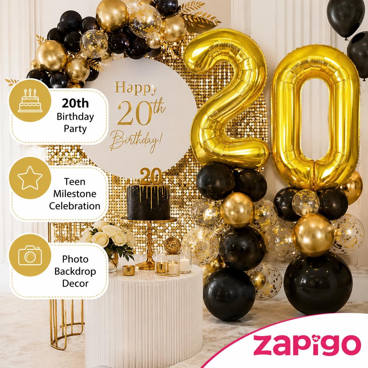 Balloonistics Happy Birthday Letter Golden Foil Balloons and Number Golden Foil Balloon for Party Decoration (Number 20) thumbnail 3