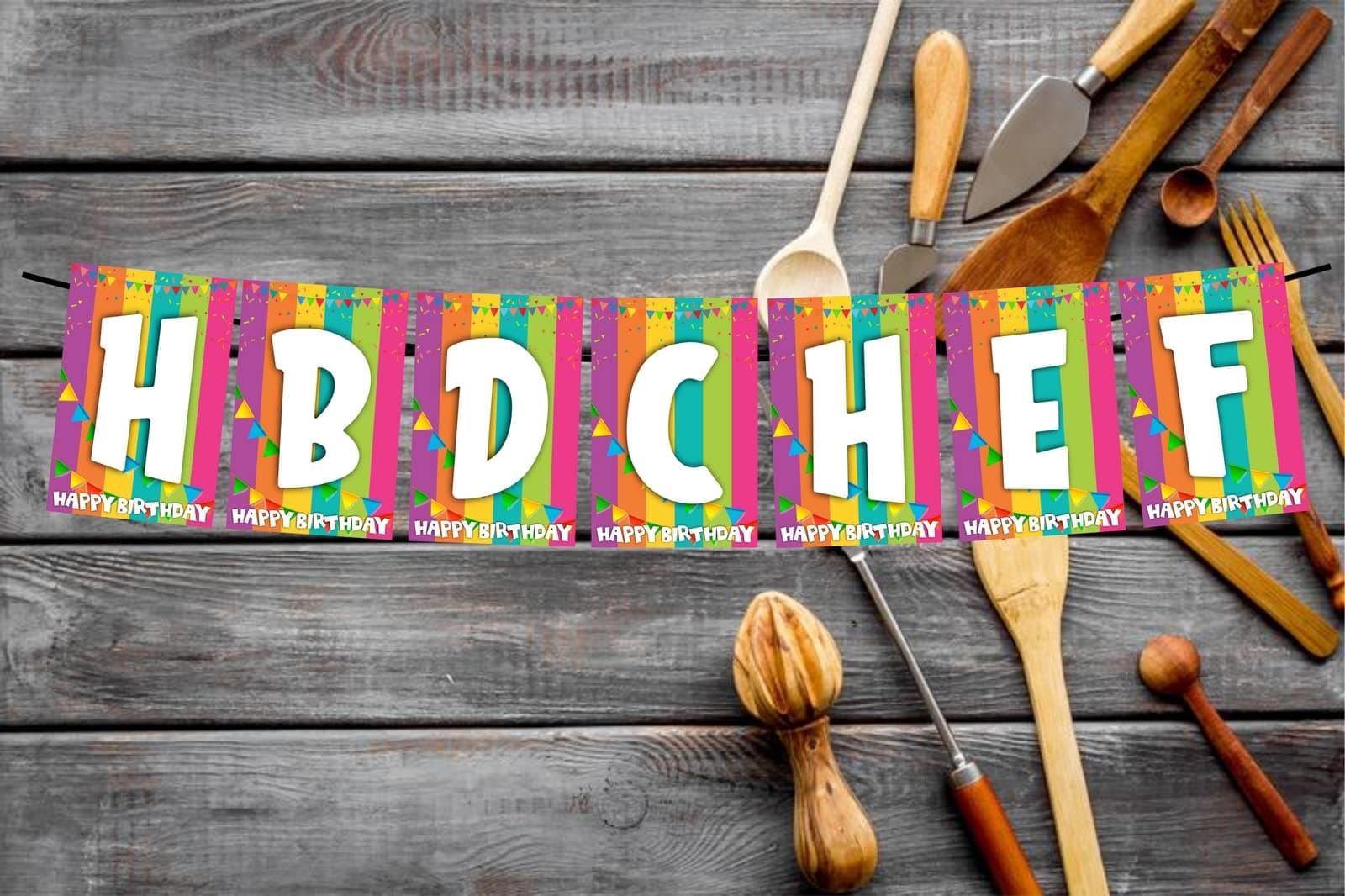 Balloonistics HBD Chef Birthday Banner - Vibrant Rainbow & Bunting Cardstock Bunting - Culinary, Baking & Master Chef Theme Decorations, "Happy Birthday Chef" Backdrop thumbnail 2