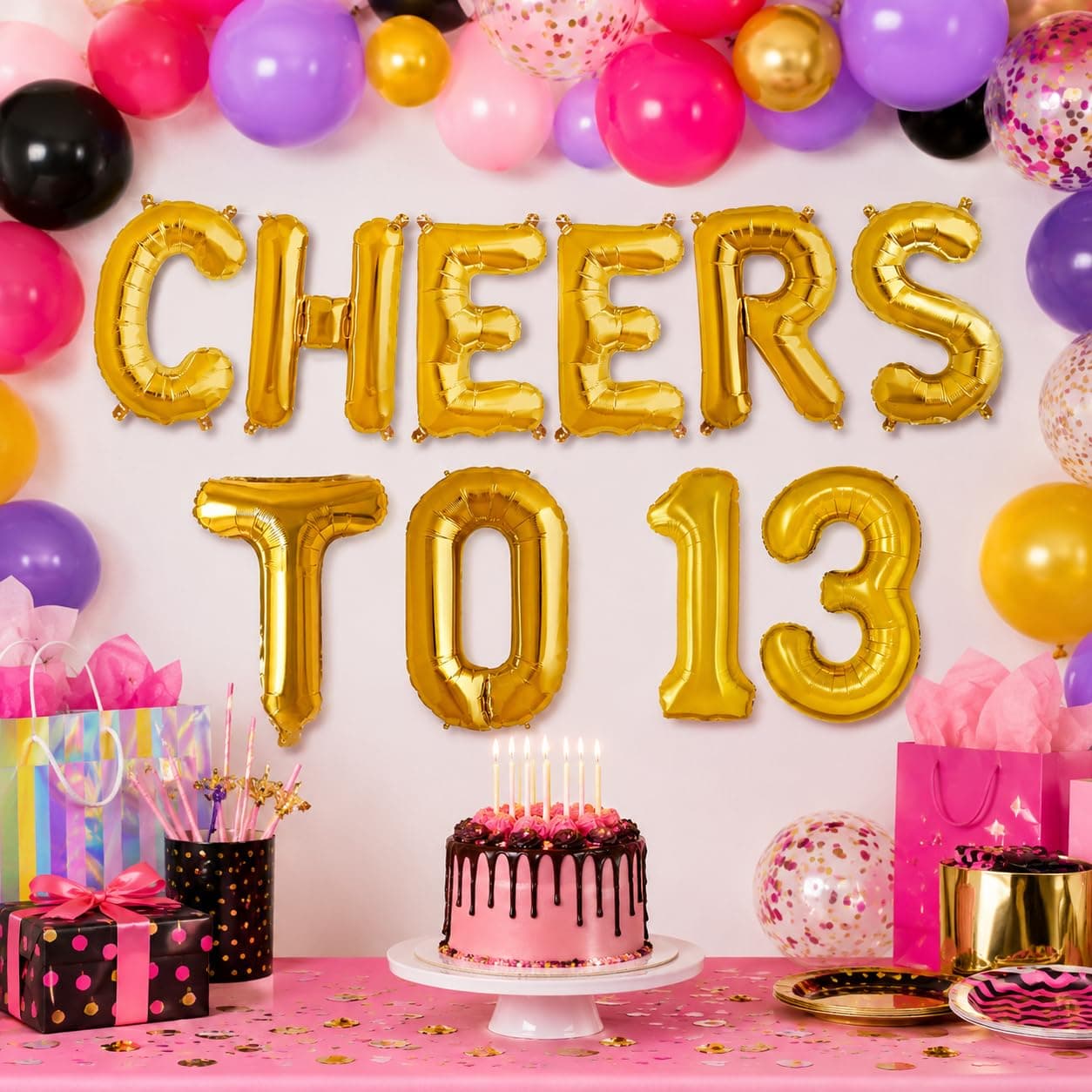 Balloonistics Cheers to 13 Foil Balloon Combo | Number 13 Balloons with Gold Text | 13th Birthday, Teen Party & Anniversary Decoration thumbnail 1