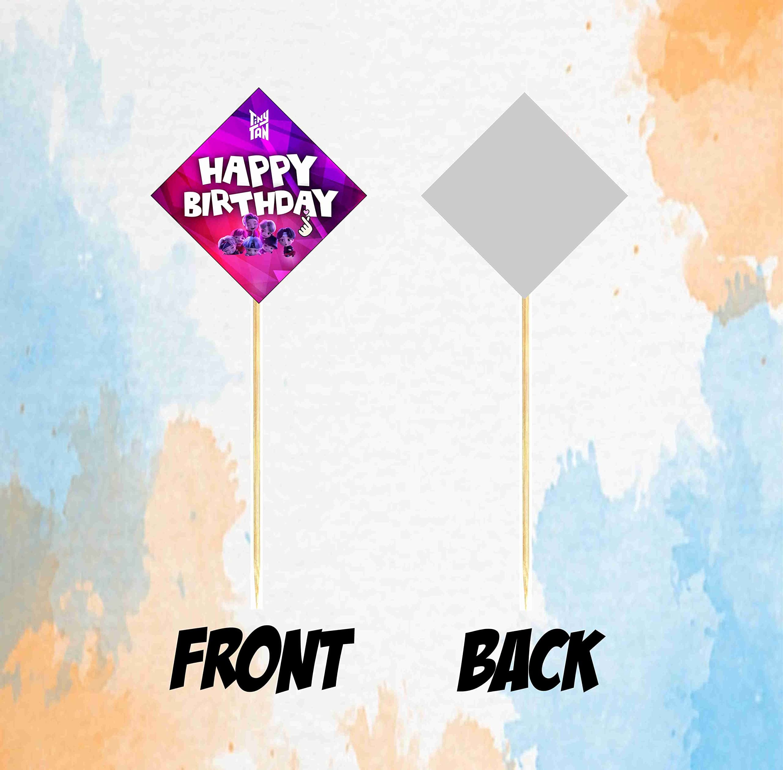 Balloonistics TinyTan Cake Topper - Large Double-Sided Cardstock K-Pop Decoration - Purple BTS-Inspired Chibi Character Cake Sign featuring All 7 Members - RM, Jin, SUGA, j-hope, Jimin, V, & Jung Kook (Cake Topper - Pack of 10) thumbnail 4