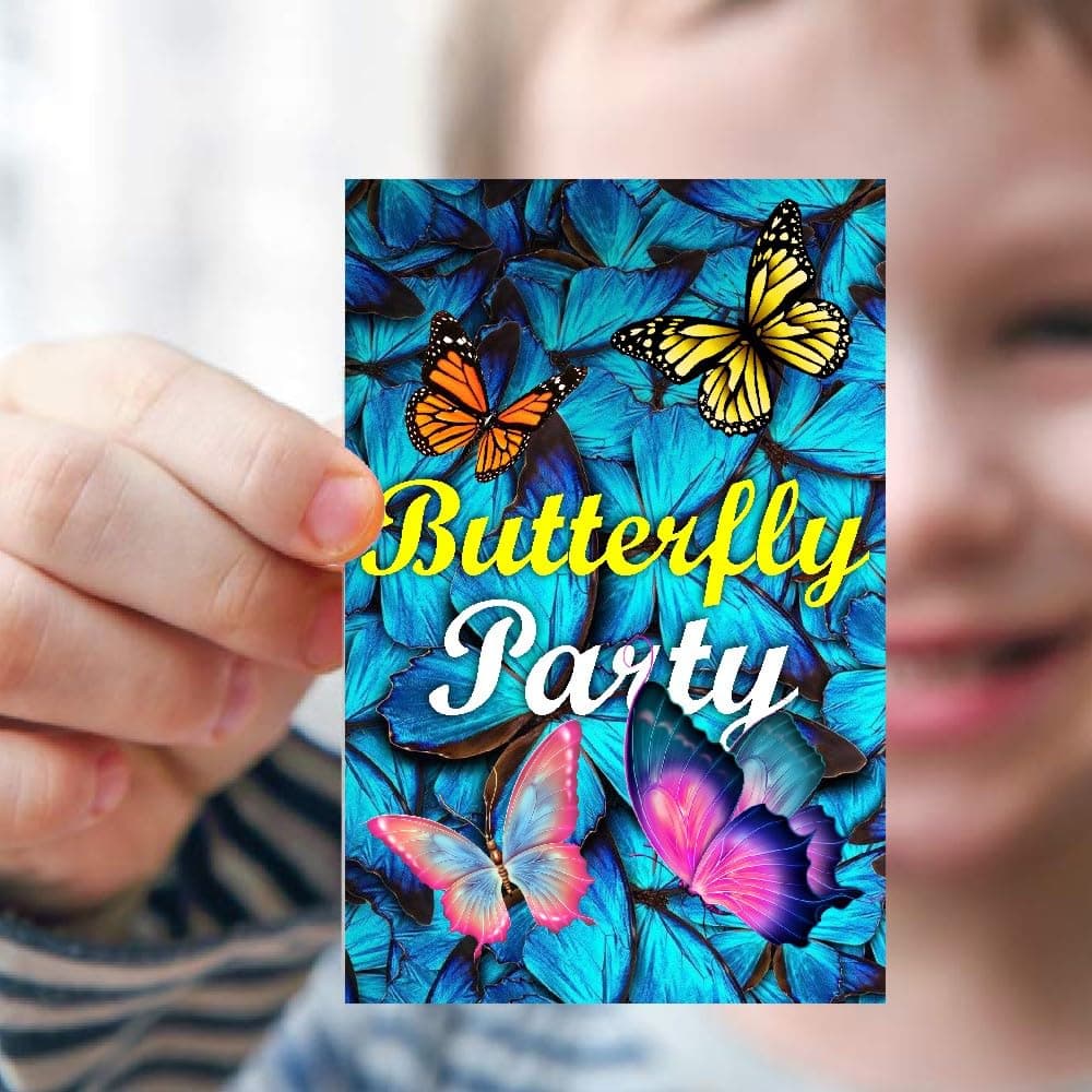 Balloonistics Butterfly Theme Birthday Invitation Cards - Pack of 10 Elegant "Fluttering" Invites with Envelopes - Double-Sided Cardstock Fill-in Invitations for Girls, Enchanted Garden & Fairy Party Supplies (Invite Cards - Pack of 10) thumbnail 2