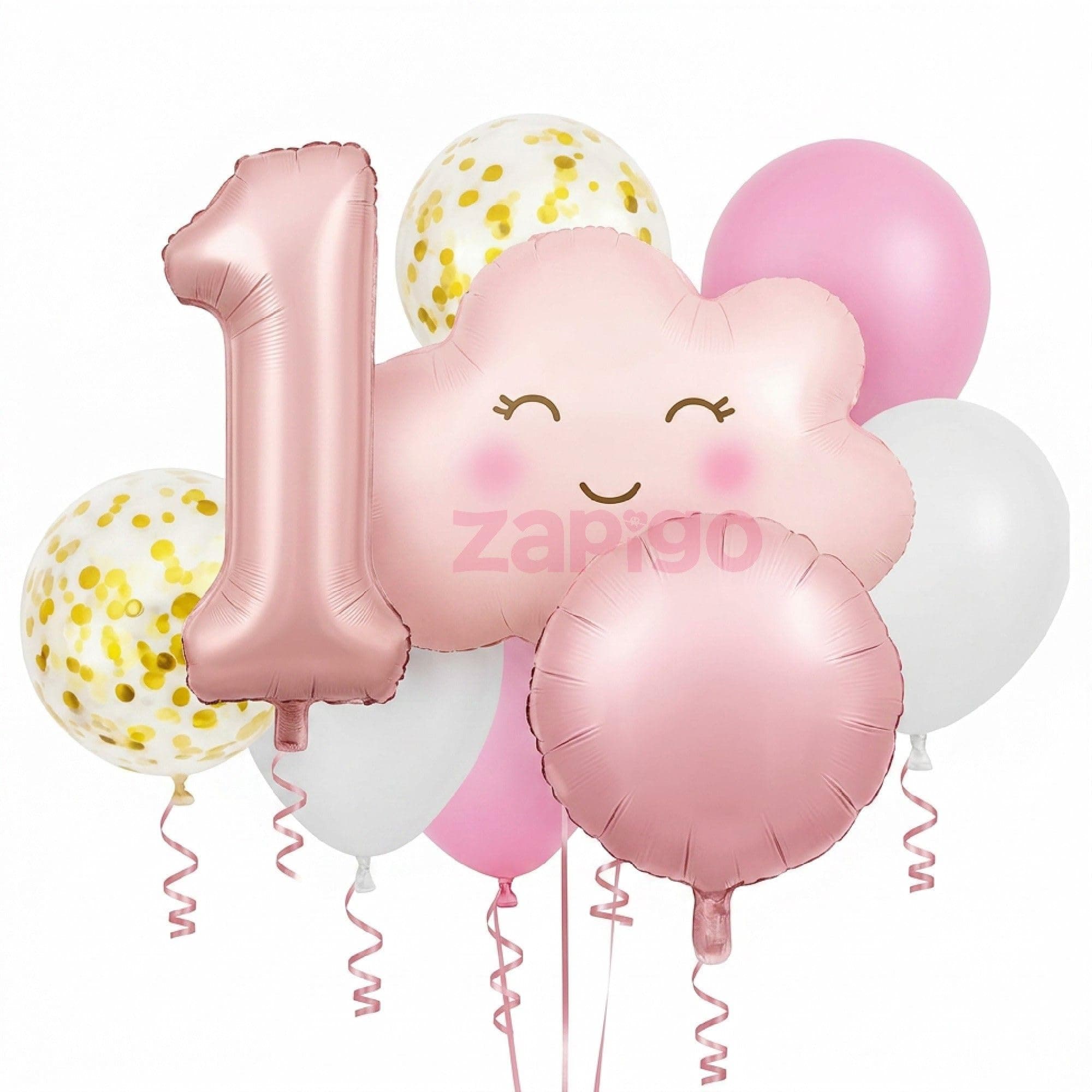 Balloonistics 1St Birthday Pink Cloud Theme Happy Birthday Balloon Bouquet Pack Of 5 thumbnail 1
