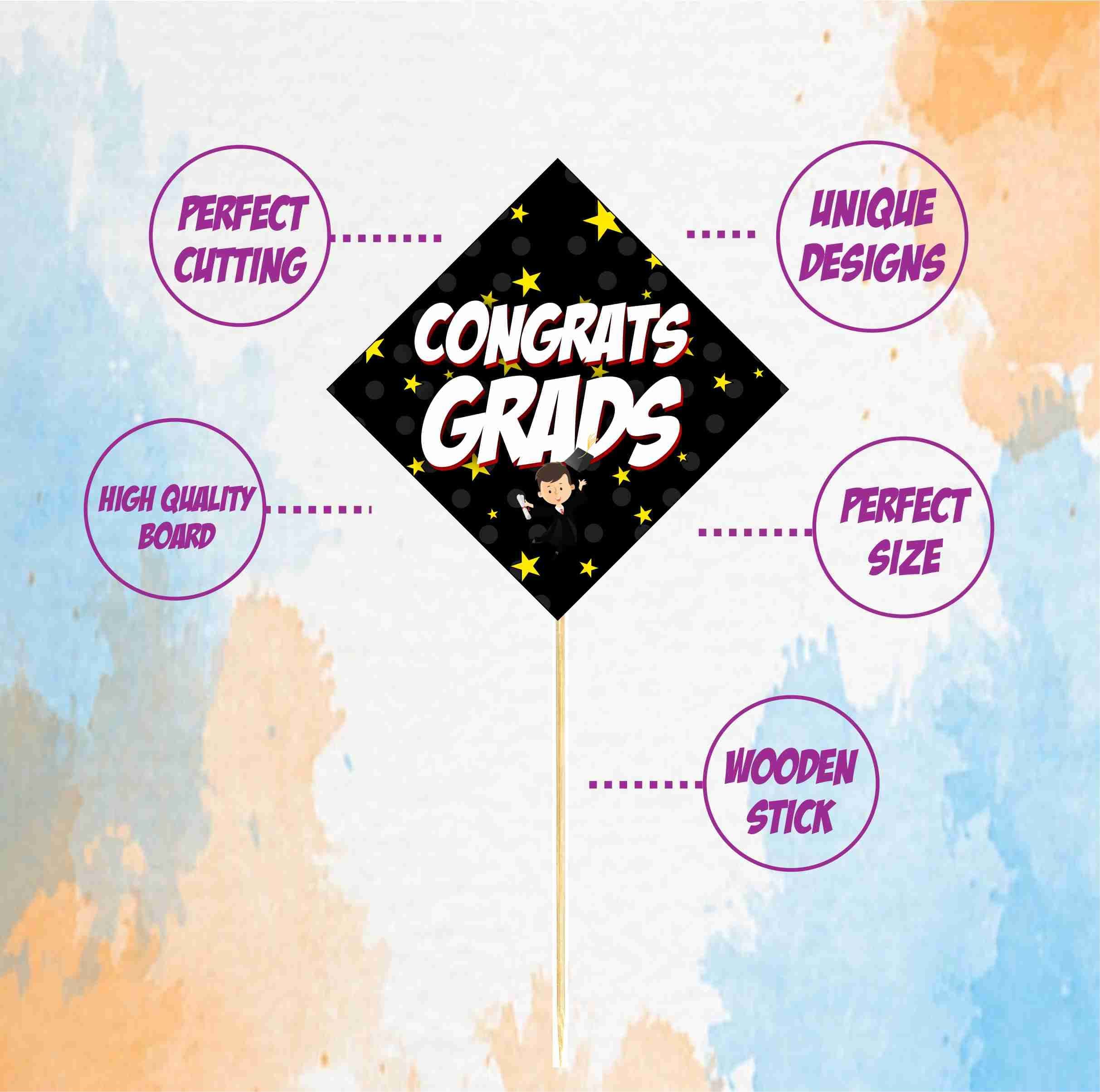 Balloonistics Congrats Graduate Cake Toppers – Pack of 10 Premium Cardstock Picks – Elegant Black & Gold Class of 2026 Graduation Party Decorations thumbnail 5