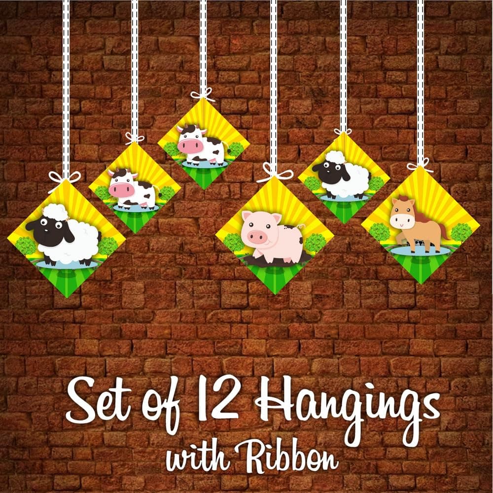Balloonistics Farm Theme Hanging Decorations - Pack of 12 Barnyard Birthday Hangings - Premium Cardstock Double-Sided Cow, Pig, & Tractor Cutouts with Strings, Rustic Country Party & Outdoor Bash Decor (Hangings - Pack of 12) thumbnail 5