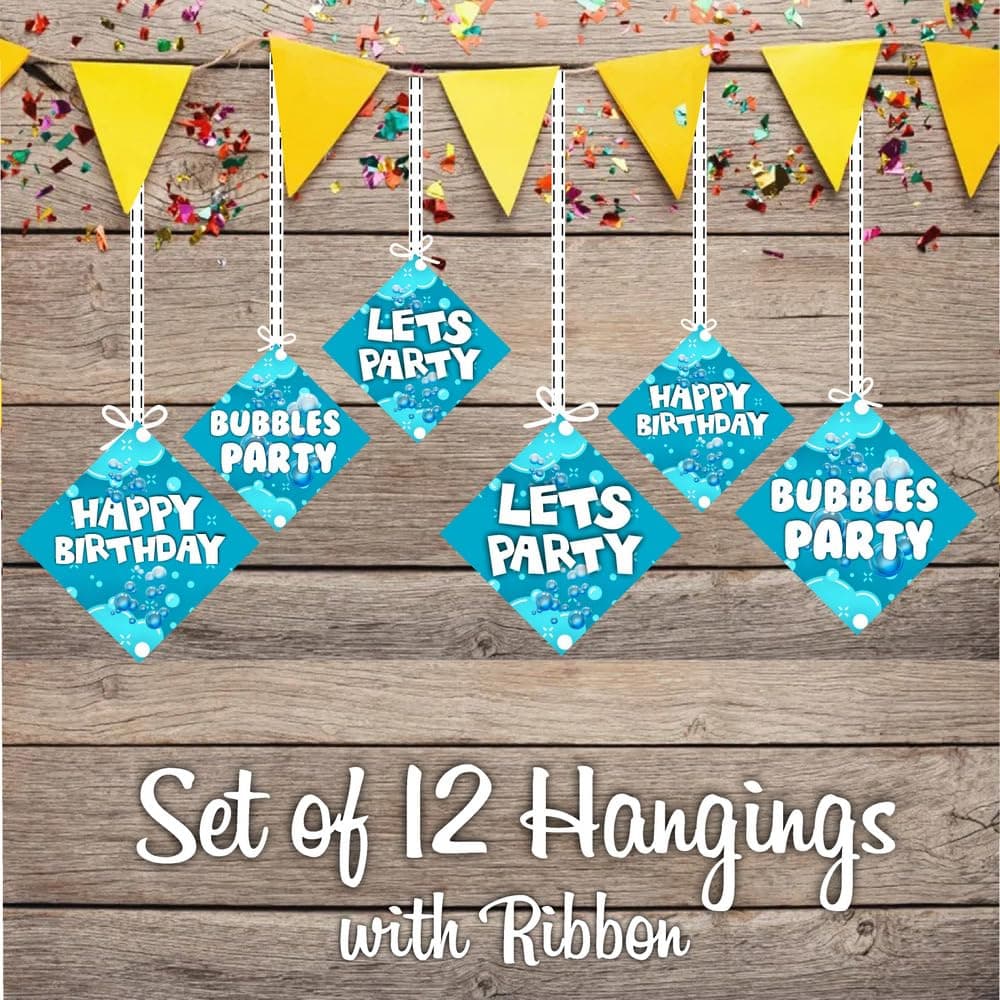 Balloonistics Bubble Theme Happy Birthday Hanging Decorations - Pack of 12 Whimsical "Pop" Party Swirls - Premium Cardstock Double-Sided Iridescent Bubble & Blue Sky Spirals, Kids Bubbly Celebration Ceiling Decor (Hangings - Pack of 12) thumbnail 2