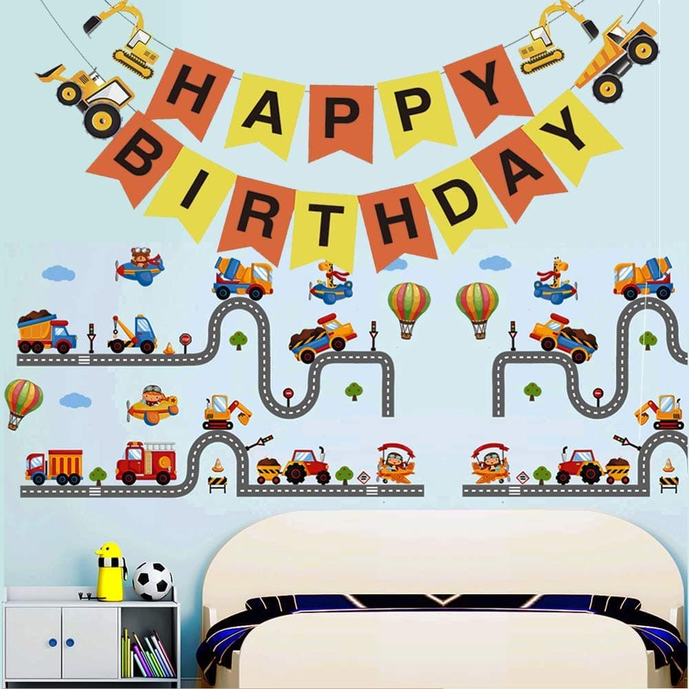Balloonistics Construction Vehicle Happy Birthday Banner – 17-Piece Hard Paper Set with Excavator, Bulldozer & Truck for Boys Birthday Party Decoration thumbnail 4