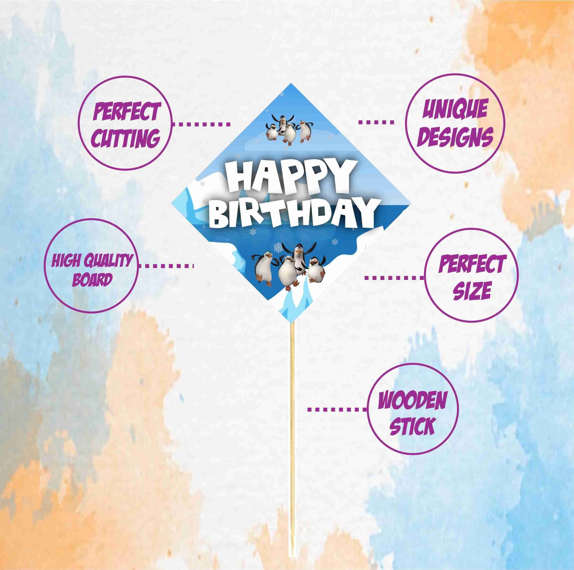 Balloonistics Penguin Happy Birthday Cake Topper - Pack of 10 Double-Sided Cardstock Cake Picks - Cute Winter Theme Birthday Decorations, Arctic Party Dessert Toppers on Food-Safe Bamboo Sticks (Cake Topper - Pack of 10) thumbnail 5
