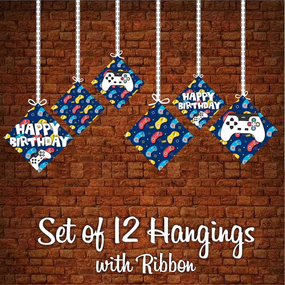 Balloonistics Video Game Theme Birthday Ceiling Hangings - Double-Sided Cardstock Gaming Decorations - Level Up Gamer Party Supplies for Boys & Kids, Includes Ribbons for Easy Hanging (Hangings - Pack of 12) thumbnail 5