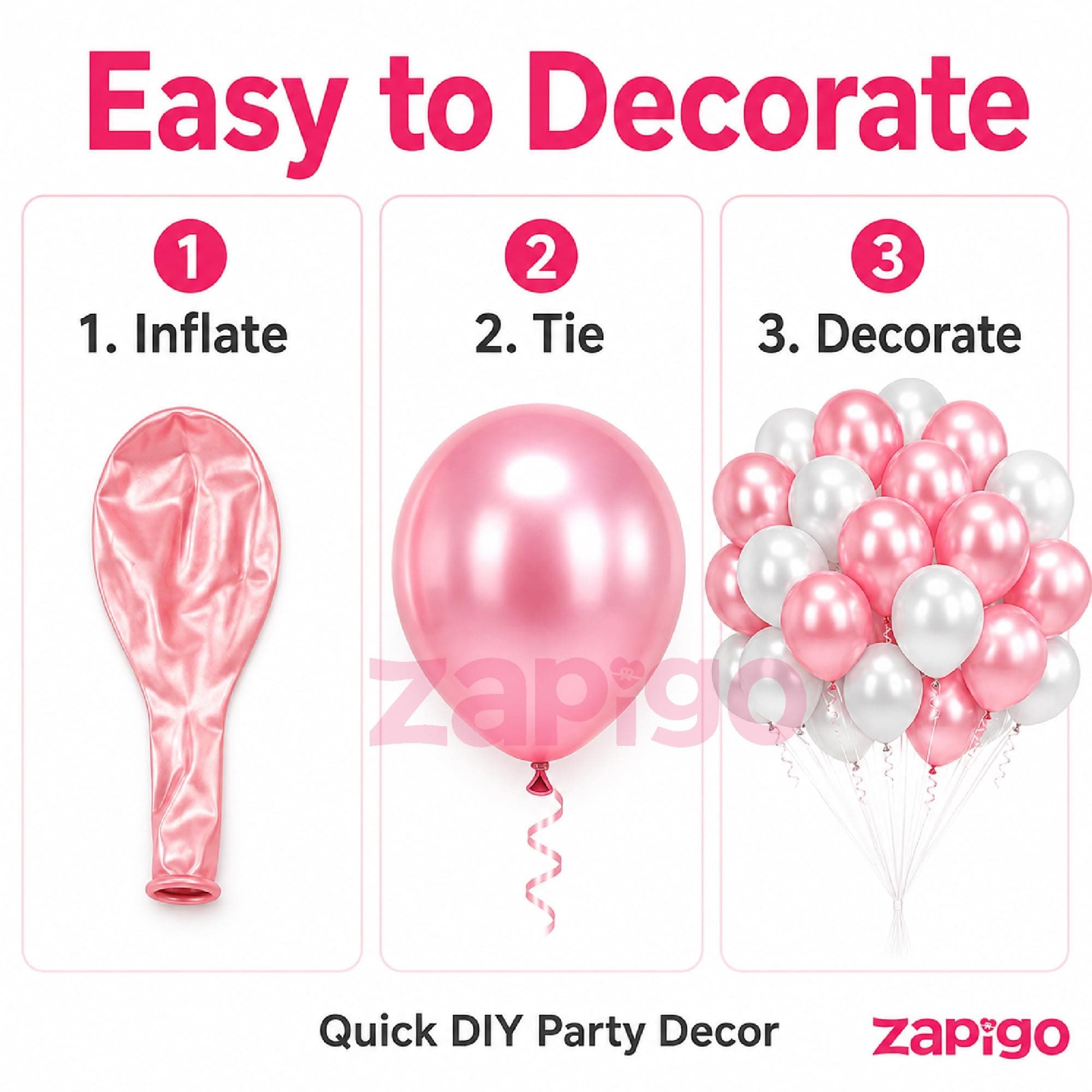 Balloonistics 50-Pack Metallic HD Pink & White Latex Balloons – Shiny Combo for Girls Birthday, Baby Shower, Bridal Shower & Soft Feminine Party Decoration thumbnail 4