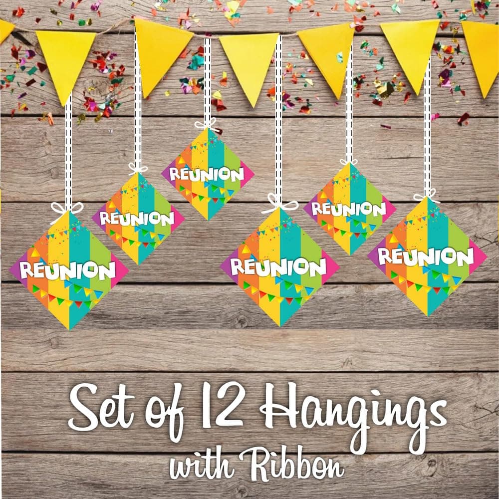 Balloonistics Reunion Theme Hanging Decorations - Pack of 12 Double-Sided Cardstock Swirls - Family Reunion, School Class & Friends Get-Together Party Supplies - Includes Ribbons, "Memories & Milestones" Backdrop (Hangings - Pack of 12) thumbnail 2