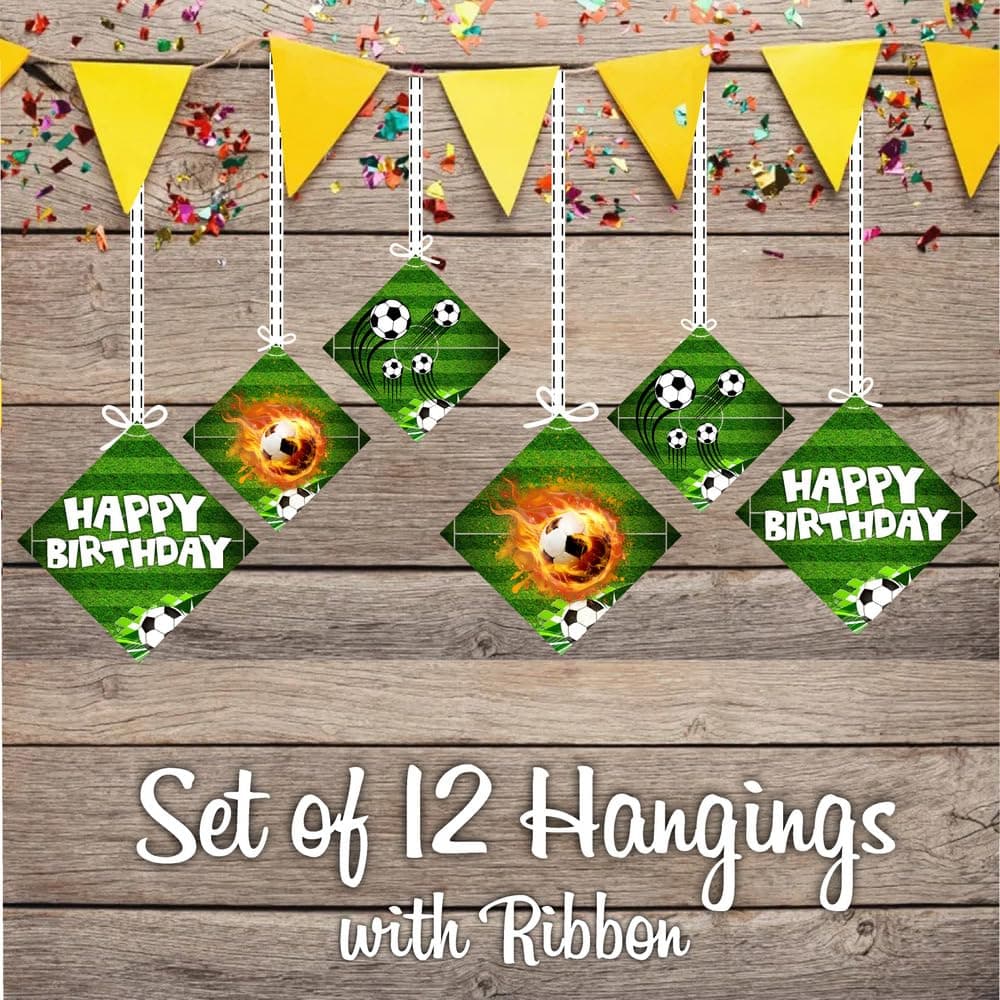 Balloonistics Football Theme Happy Birthday Hanging Decorations - Double-Sided Cardstock Soccer Stadium Cutouts - Sports Theme Ceiling Decor for Boys & Fans - Includes Ribbons (Hangings - Pack of 12) thumbnail 2