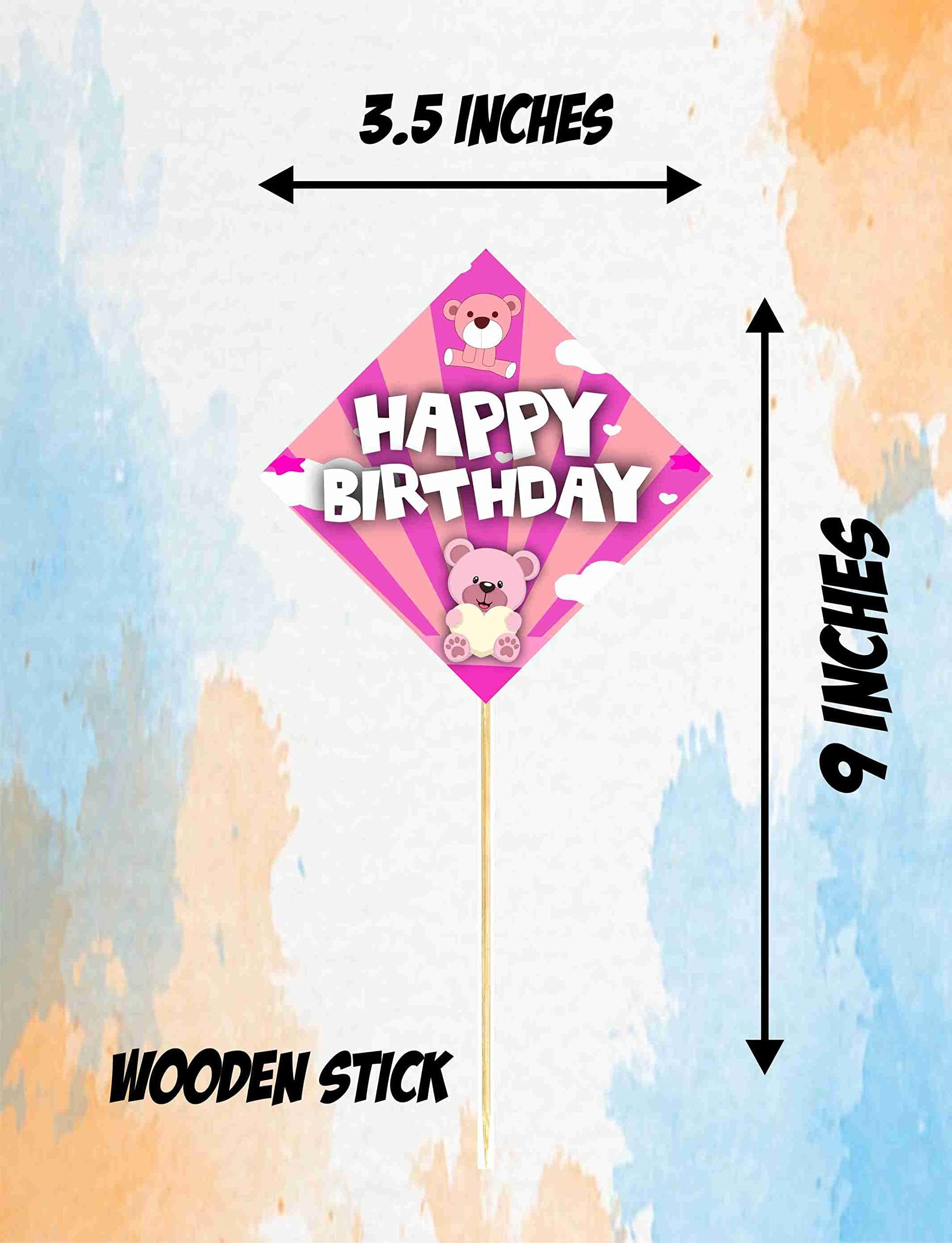 Balloonistics Pink Teddy Bear Happy Birthday Cake Toppers - Pack of 10 Double-Sided Cardstock Cake Picks - Sweet Bear Theme, 1st Birthday Decorations, Beary Sweet Dessert Toppers on Bamboo Sticks (Cake Topper - Pack of 10) thumbnail 3