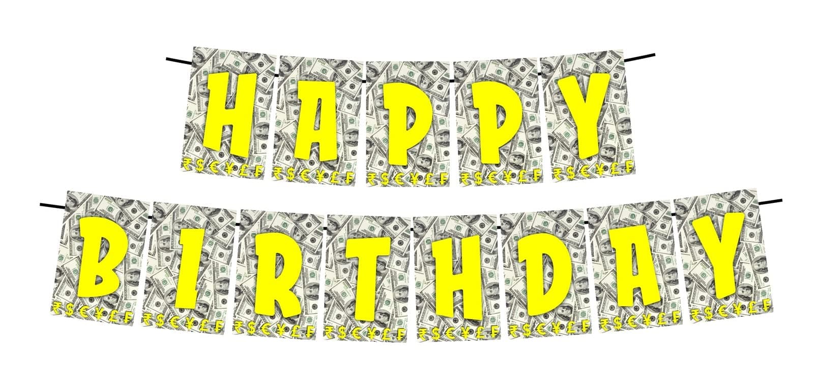 Balloonistics Money Theme Happy Birthday Banner - Cash, Currency & "Making Bank" Cardstock Bunting for All Ages - Casino, Millionaire & Wealth Themed Party Decorations, Rich Vibes Backdrop thumbnail 1