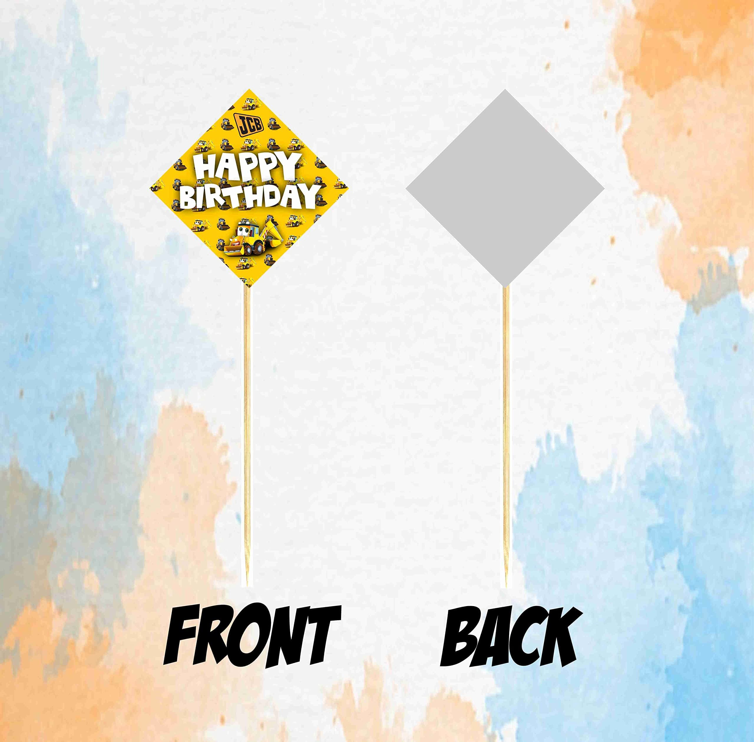 Balloonistics Little JCB Theme Happy Birthday Cake Toppers -Construction Site Decorations-Premium Cardstock Yellow Digger & Excavator Figures on Bamboo Sticks,(Cake Topper-Pack of 10) thumbnail 4