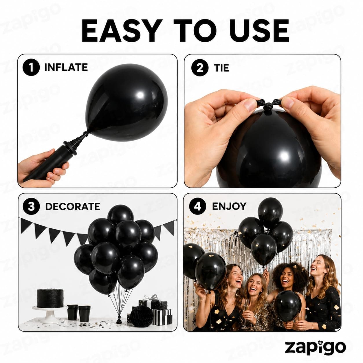 Balloonistics 25-Pack Metallic Pearl Finish Black Latex Balloons – Shiny Glossy Black Balloons for Milestone Birthday, Halloween, Bachelorette & Elegant Party Decoration thumbnail 7