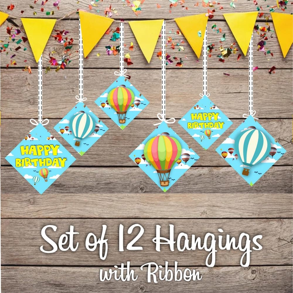 Balloonistics Hot Air Balloon Theme Party Hangings - Pack of 12 Up & Away Ceiling Decorations - Premium Cardstock Double-Sided Pastel Sky & Cloud Cutouts, Whimsical Birthday. (Hangings - Pack of 12) thumbnail 2
