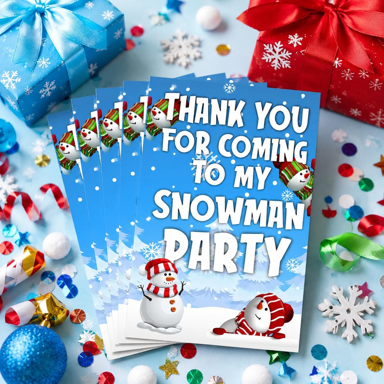 Balloonistics Snowman Birthday Thank You Cards - Pack of 20 Premium Cardstock Notes - Winter Wonderland Party Supplies, Frosty Theme "Thanks for Coming" Appreciation Cards, Holiday Season Birthday Stationery (Thank you Cards - Pack of 20) thumbnail 1