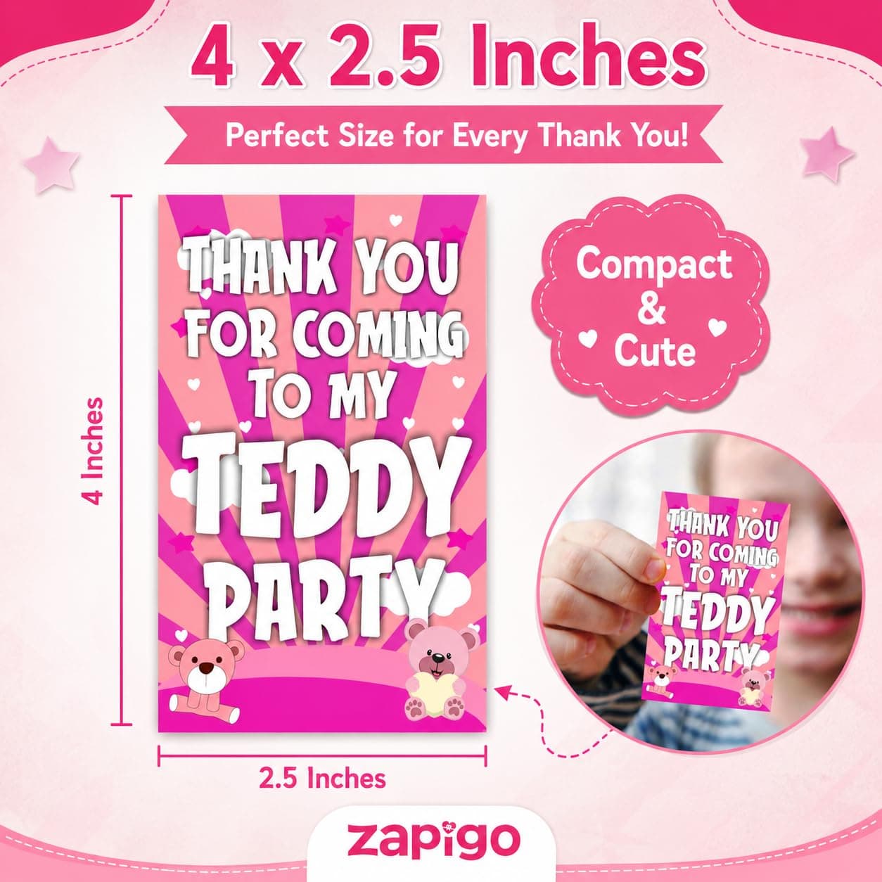 Balloonistics Pink Teddy Bear Thank You Cards - Pack of 20 Premium Cardstock Notes - Sweet Bear Theme Girl's Baby Shower & Birthday Party Supplies, Soft Pink Floral Bear Appreciation Cards with Envelopes (Thank you Cards - Pack of 20) thumbnail 4