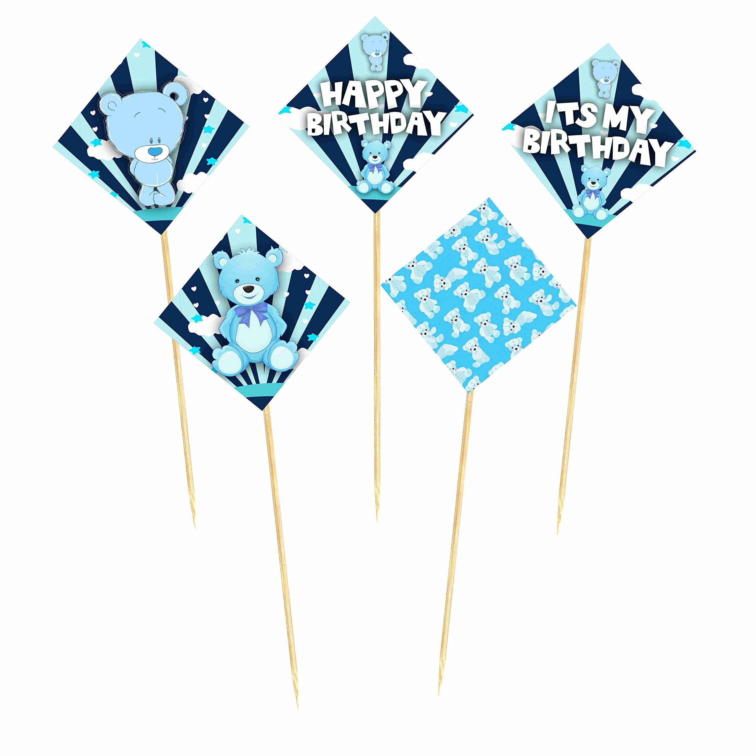 Balloonistics Blue Teddy Bear Happy Birthday Cake Toppers - Pack of 10 Premium Cardstock Cake Decorations - Double-Sided Cuddly Bear Theme Toppers with Bamboo Sticks for Boys’ Birthdays & Kids' Parties (Cake Topper - Pack of 10) thumbnail 2