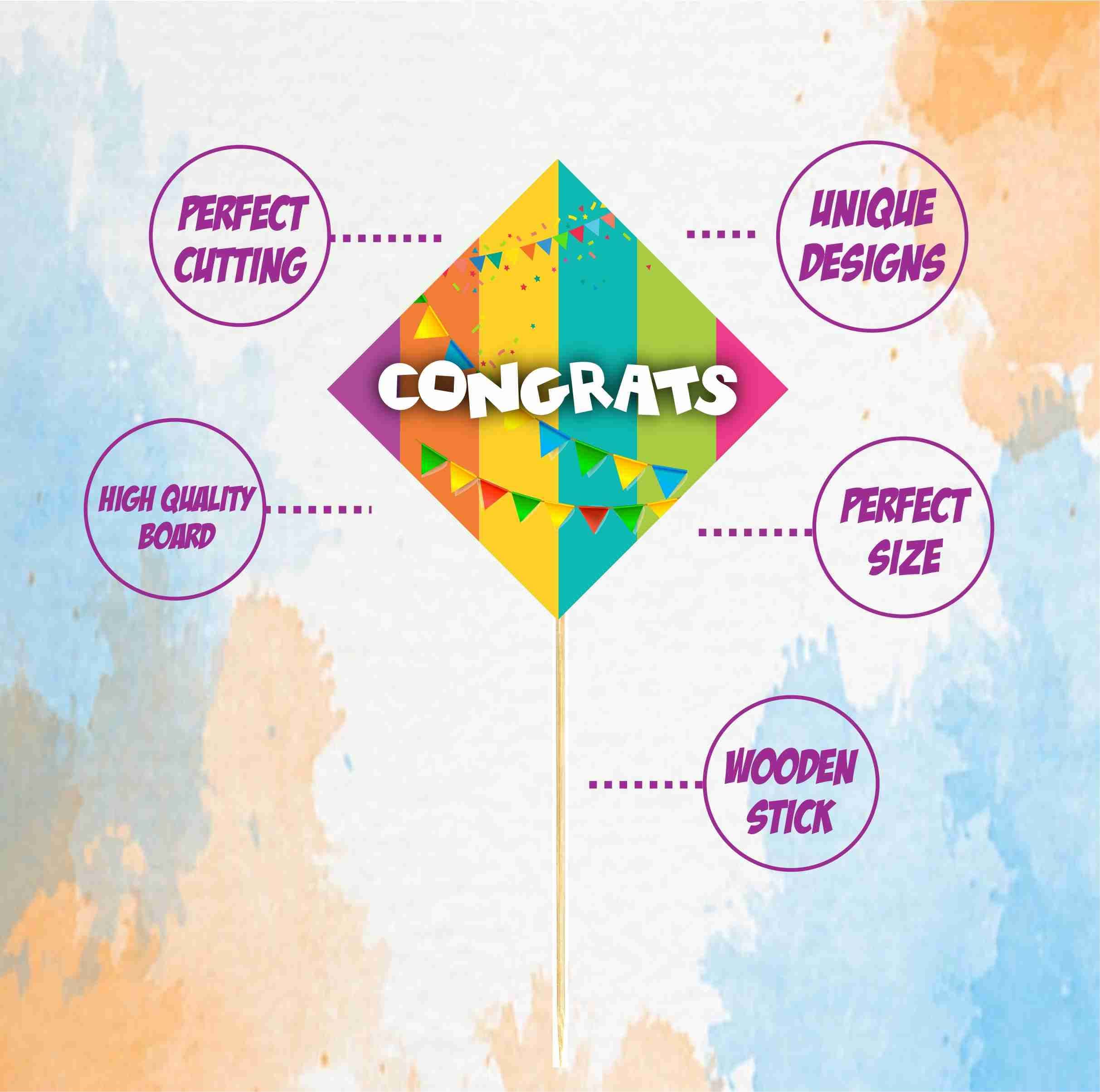 Balloonistics "Congrats" Cake Topper - Elegant Script Cardstock Cake Decoration for Graduations, Weddings & Engagements with Bamboo Sticks thumbnail 5