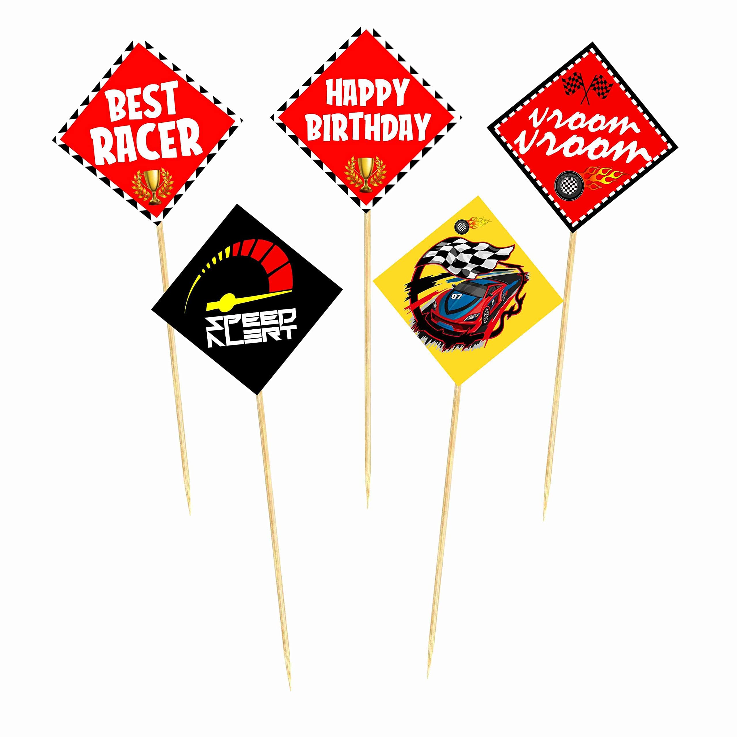 Balloonistics Formula 1 Theme Birthday Cake Toppers Racing Theme Cake Picks with Bamboo Sticks, Double-Sided Cardstock Decorations for Kids Birthdays (Cake Topper - Pack of 10) thumbnail 2