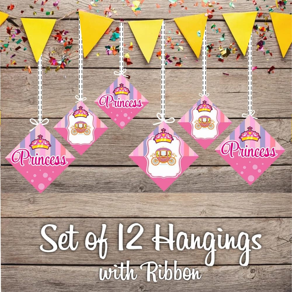 Balloonistics Princess Theme Hanging Decorations Double-Sided Cardstock Party Room Decor Birthday Backdrop for Girls (Hangings - Pack of 12) thumbnail 2
