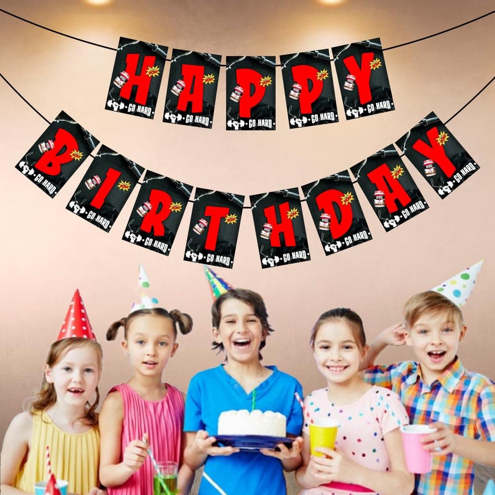 Balloonistics Gym Theme Happy Birthday Banner - Fitness & Bodybuilding Cardstock Bunting for Gym Rats - Weightlifting, Crossfit & Workout Party Decorations thumbnail 3