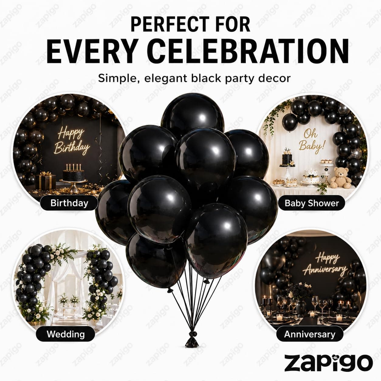 Balloonistics 25-Pack Metallic Pearl Finish Black Latex Balloons – Shiny Glossy Black Balloons for Milestone Birthday, Halloween, Bachelorette & Elegant Party Decoration thumbnail 5