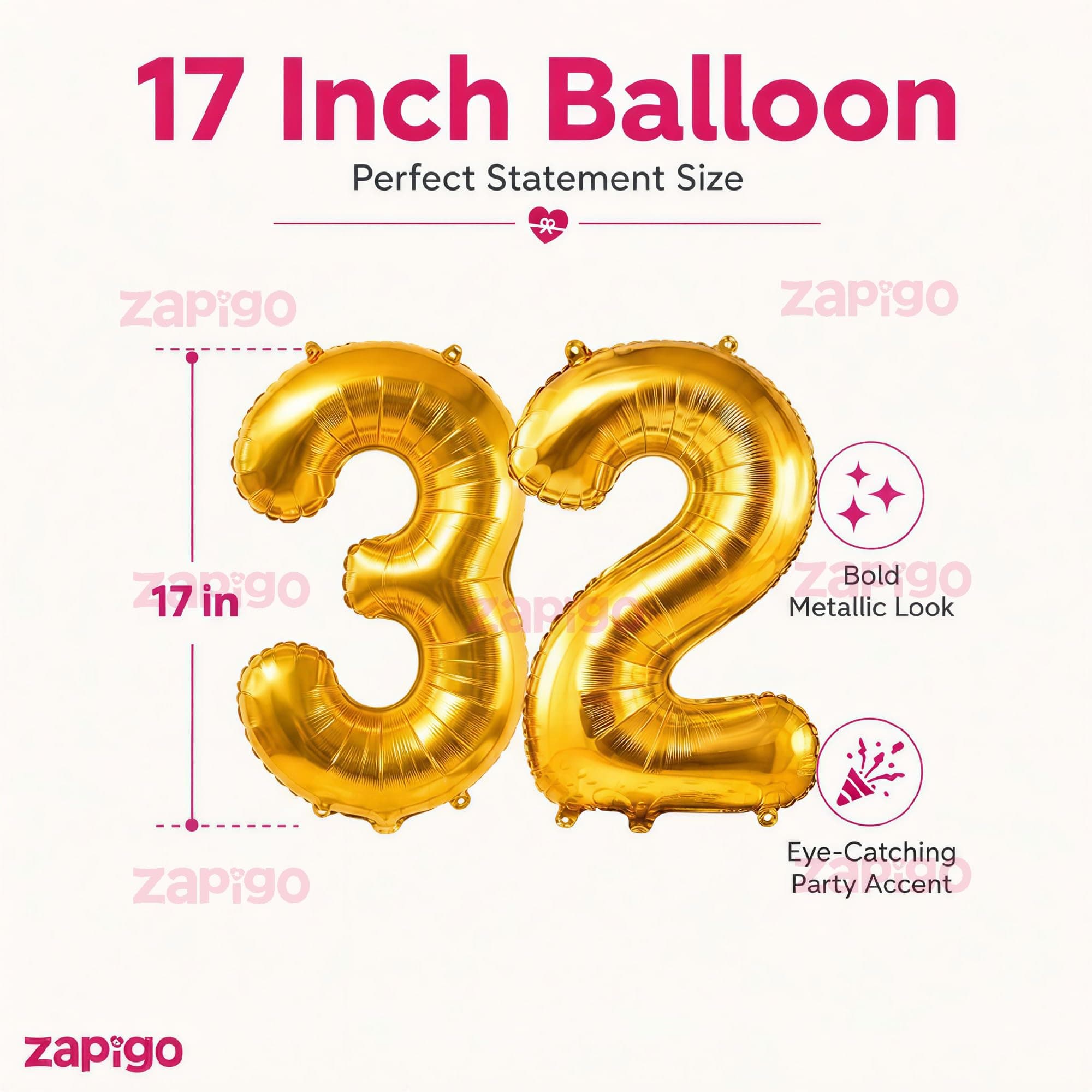 Balloonistics Gold Number 32 Foil Balloon – Large Metallic Gold Number Thirty Two Balloon for 32nd Birthday, Anniversary & Party Decorations (Gold, Number 32) thumbnail 3