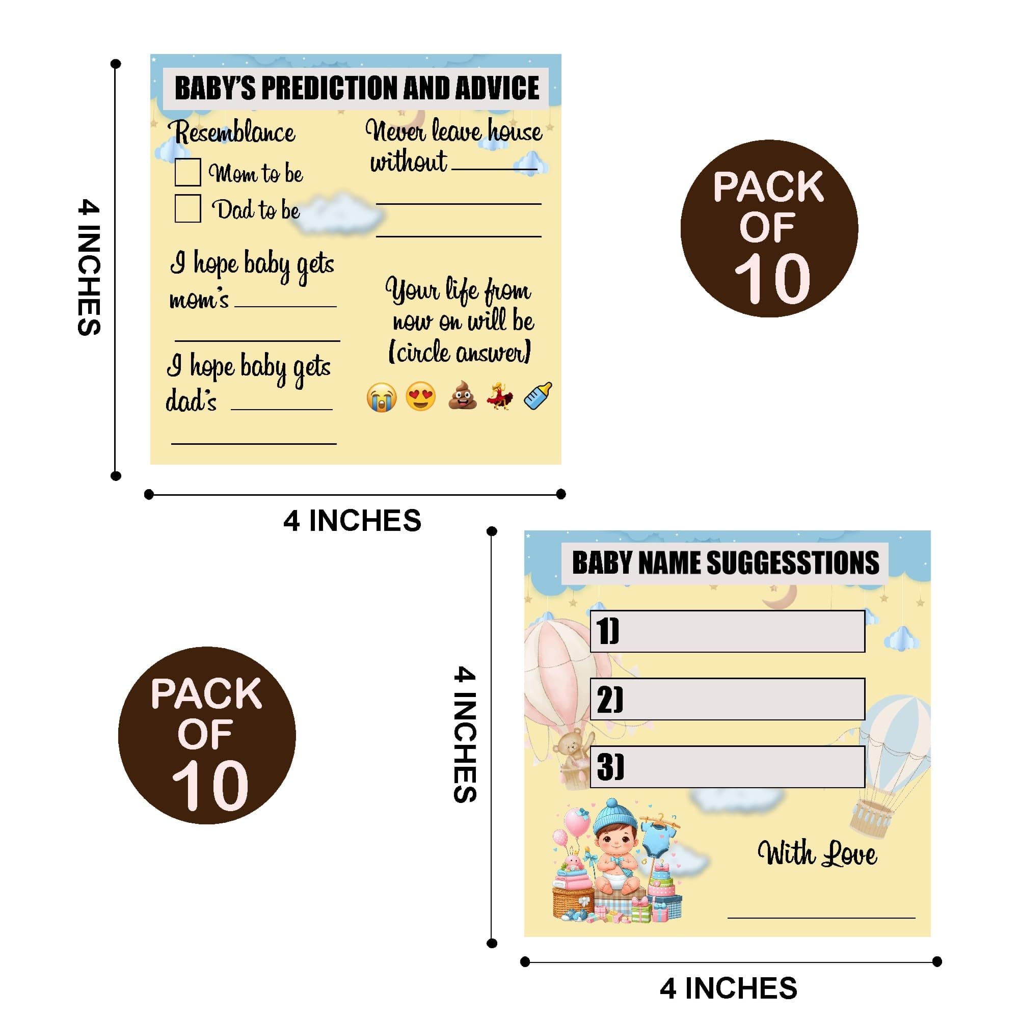 Balloonistics Baby Shower Activity Cards – Pack of 20 (10 Each) – Teddy Bear & Parachute Theme – Predictions, Wishes, Advice & Name Suggestions – Premium 4x4 Inch Cardstock Guest Games thumbnail 5