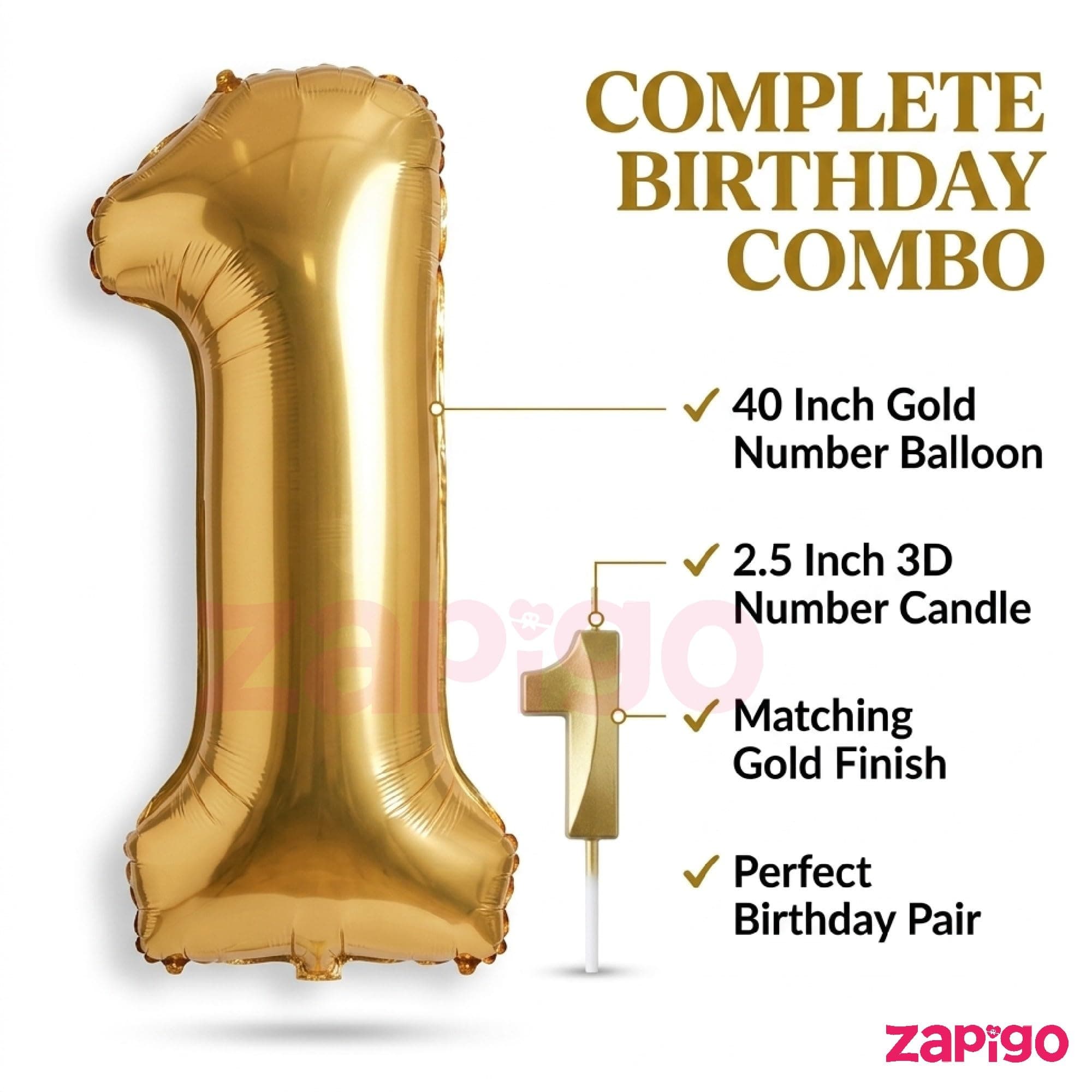 Balloonistics Gold 40-Inch Foil Number 18 Balloon with Matching Number Candle - Combo Set for 18th Birthday Decoration, Party Backdrop, Cake Table Decor, Photo Booth Prop thumbnail 2