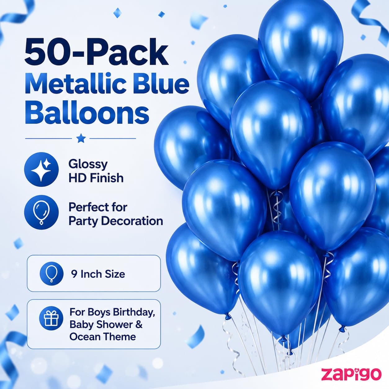 Balloonistics 10 Inch HD Metallic Shiny Balloons for Birthday Decoration, Decoration for Weddings, Engagement, Baby Shower, 1st Birthday, Anniversary, Birthday Party (Pack Of 50) (Blue) thumbnail 6