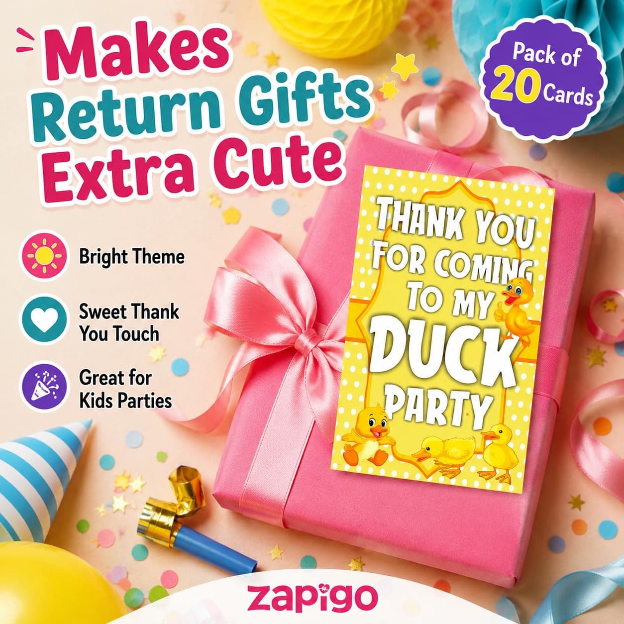 Balloonistics Duck Theme Thank You Cards - Pack of 20 Rubber Ducky Birthday Note Cards - Premium Cardstock Double-Sided "Thanks for Making a Splash" Stationery, Whimsical Bubble & Yellow Ducky Gratitude Cards (Thank you Cards - Pack of 20) thumbnail 8