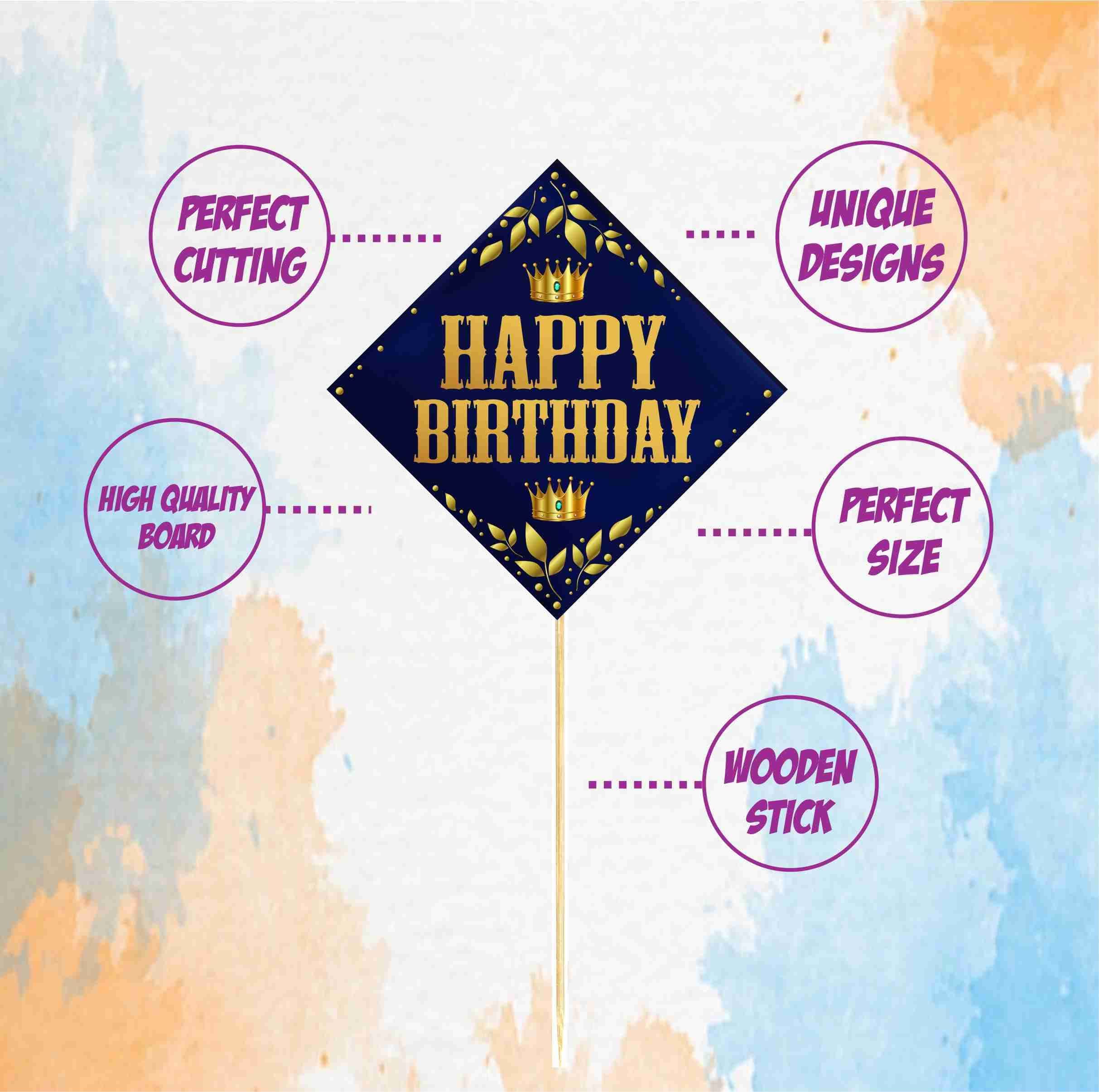 Balloonistics Prince Theme Cake Topper Decorations with Bamboo Sticks Premium Cardstock Toppers for Boys, Kids Birthday Party (Cake Topper - Pack of 10) thumbnail 5