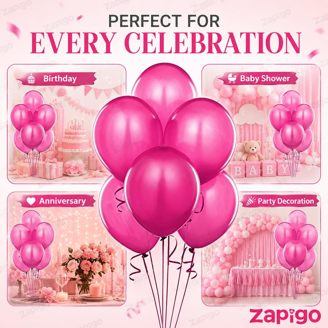 Balloonistics 10 Inch HD Metallic Shiny Balloons for Birthday Decoration, Decoration for Weddings, Engagement, Baby Shower, 1st Birthday, Anniversary, Birthday Party (Pack Of 50) (Pink) thumbnail 5
