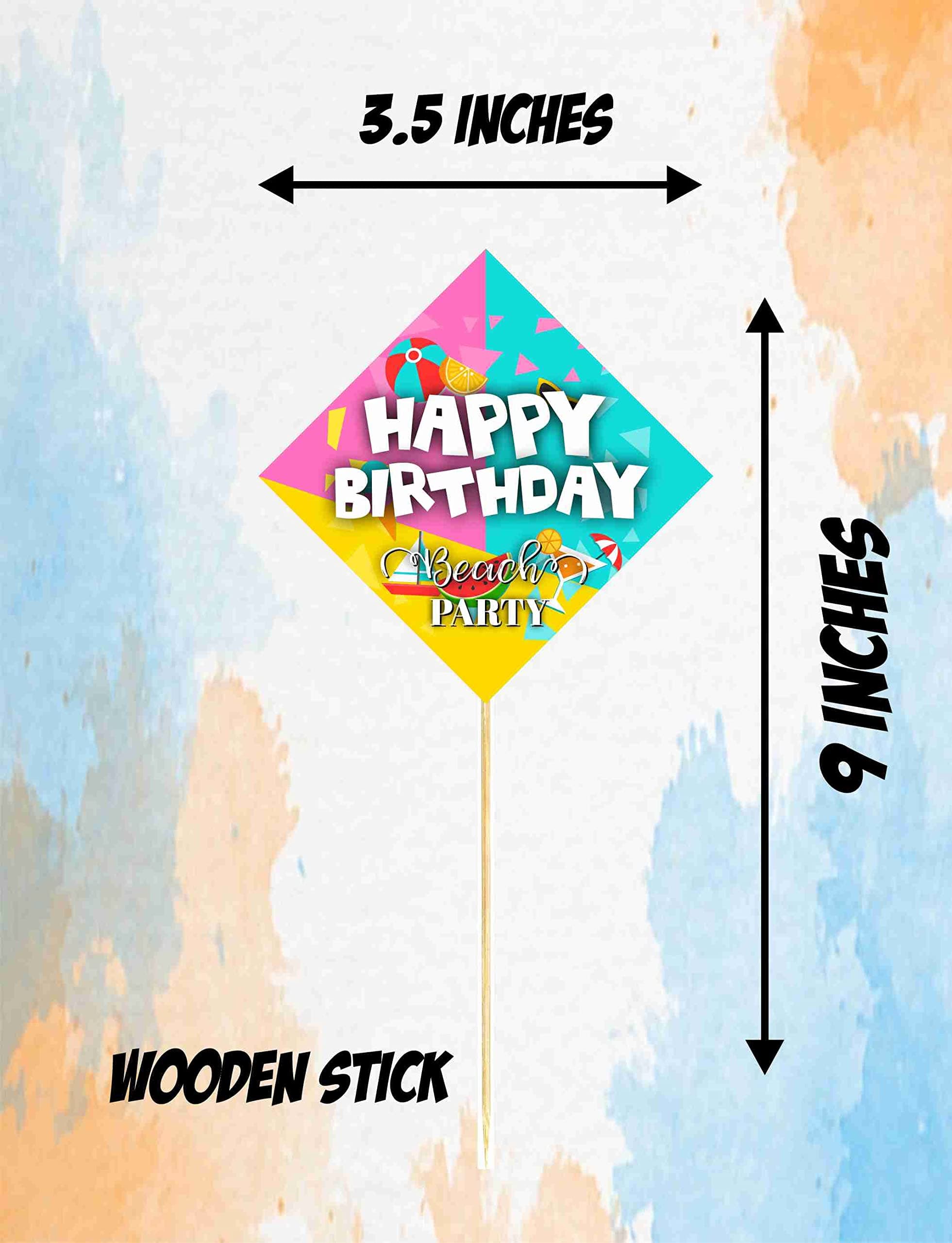 Balloonistics Beach Party Happy Birthday Cake Topper - Pack of 10 Tropical Summer Theme Cake Decorations - Premium Cardstock Sun, Surfboard & Palm Tree Picks with Bamboo Sticks - Double-Sided Pool Party & Luau Decor(Cake Topper - Pack of 10) thumbnail 3