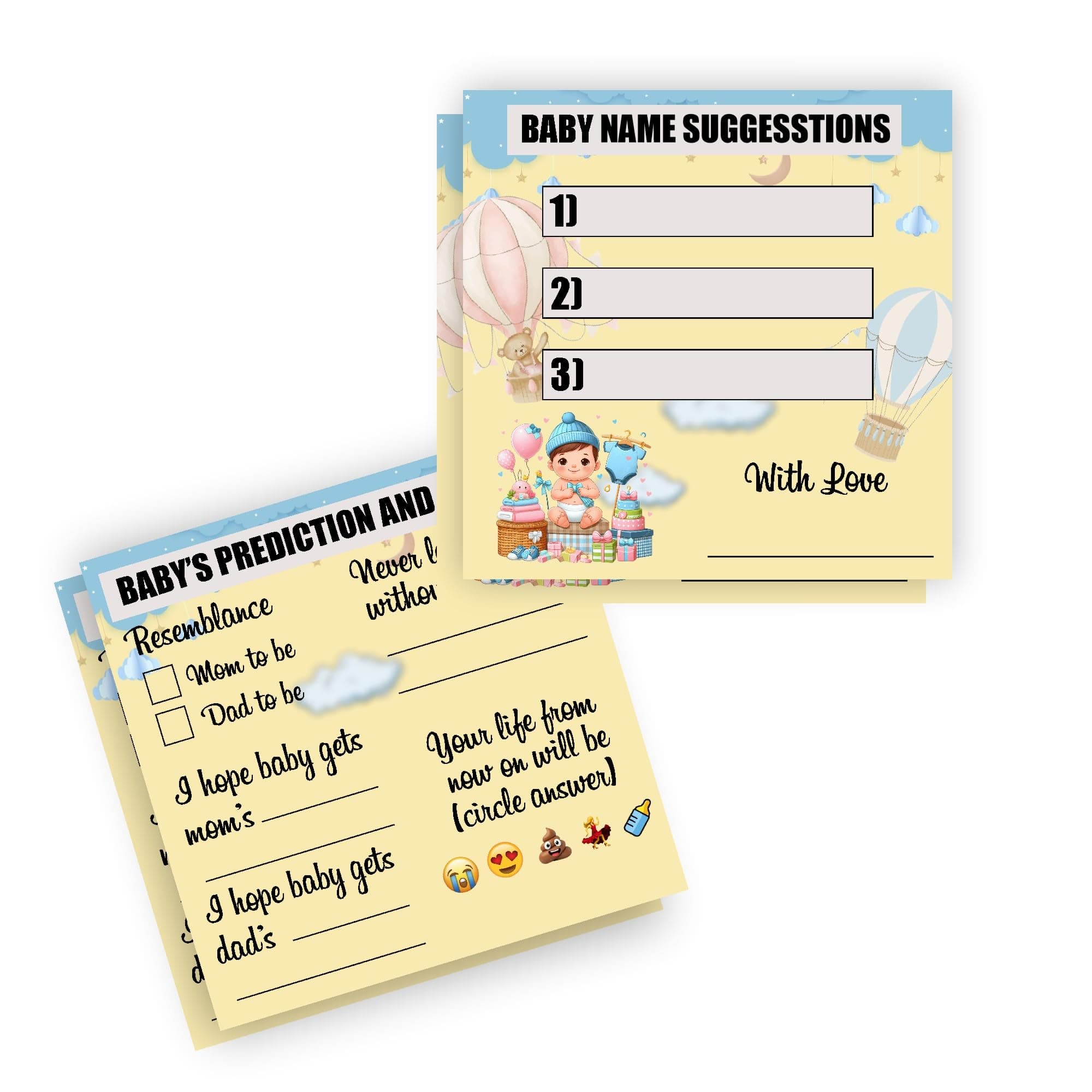 Balloonistics Baby Shower Activity Cards – Pack of 20 (10 Each) – Teddy Bear & Parachute Theme – Predictions, Wishes, Advice & Name Suggestions – Premium 4x4 Inch Cardstock Guest Games thumbnail 2