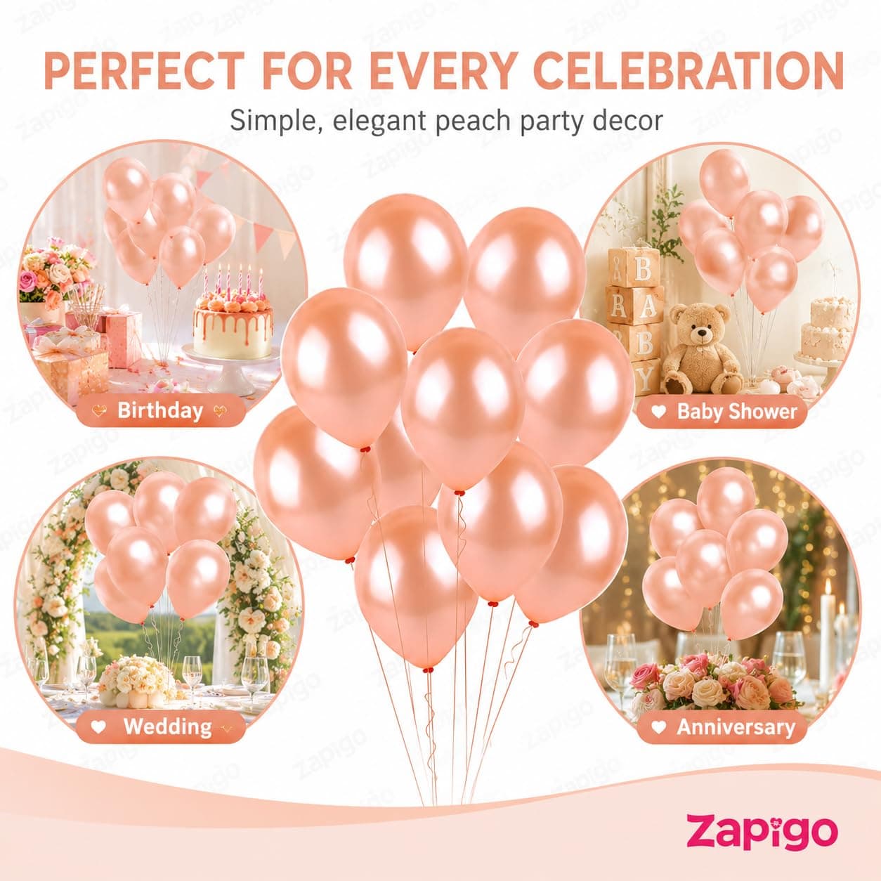 Balloonistics 10 Inch HD Metallic Shiny Balloons for Birthday Decoration, Decoration for Weddings, Engagement, Baby Shower, 1st Birthday, Anniversary, Birthday Party (Pack Of 50) (Peach) thumbnail 5