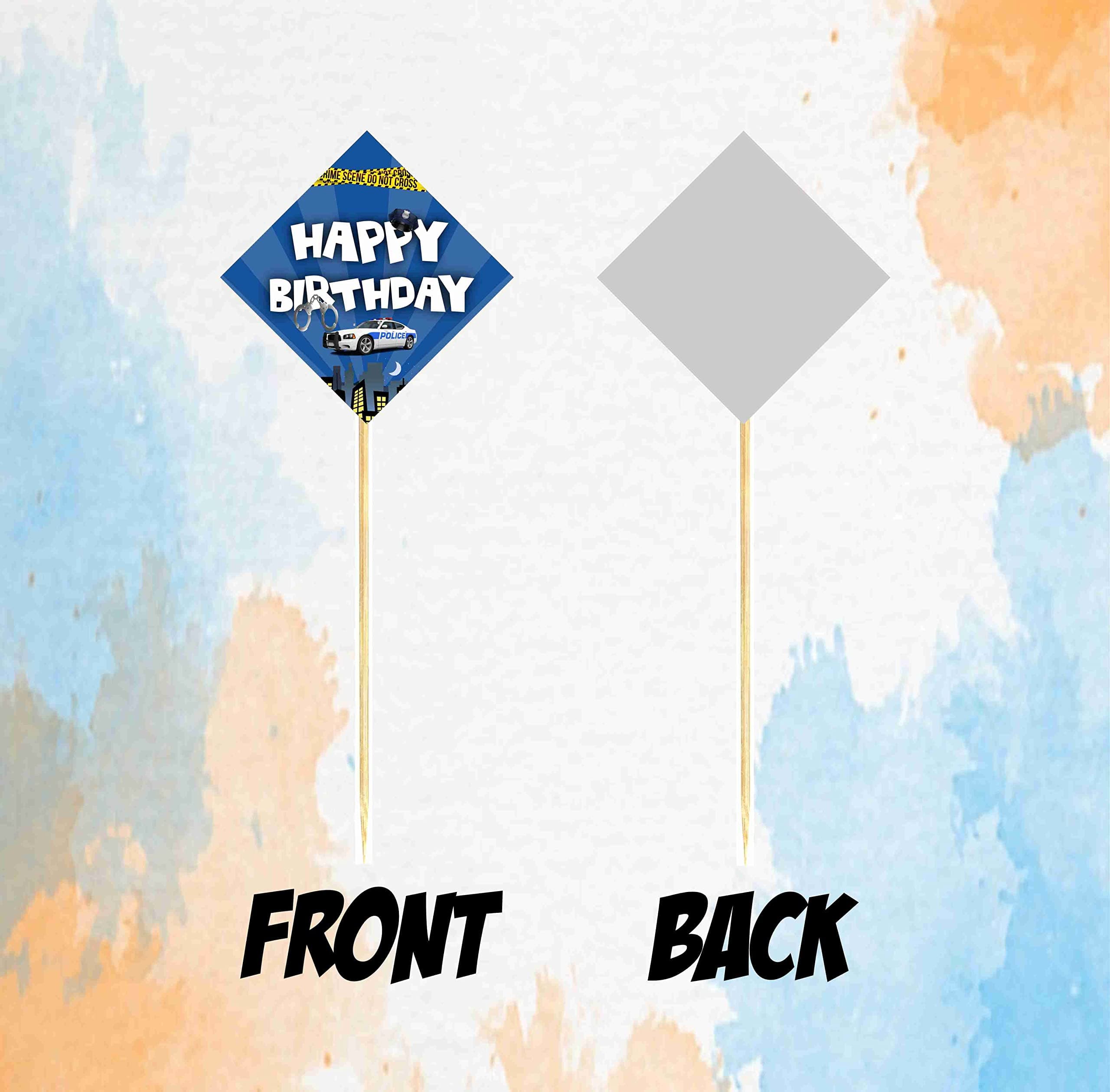 Balloonistics Police Happy Birthday Cake Toppers - Pack of 10 Cardstock Cake Picks - Police Officer Theme Party Decorations, Cop Car & Badge Dessert Toppers on Bamboo Sticks thumbnail 4