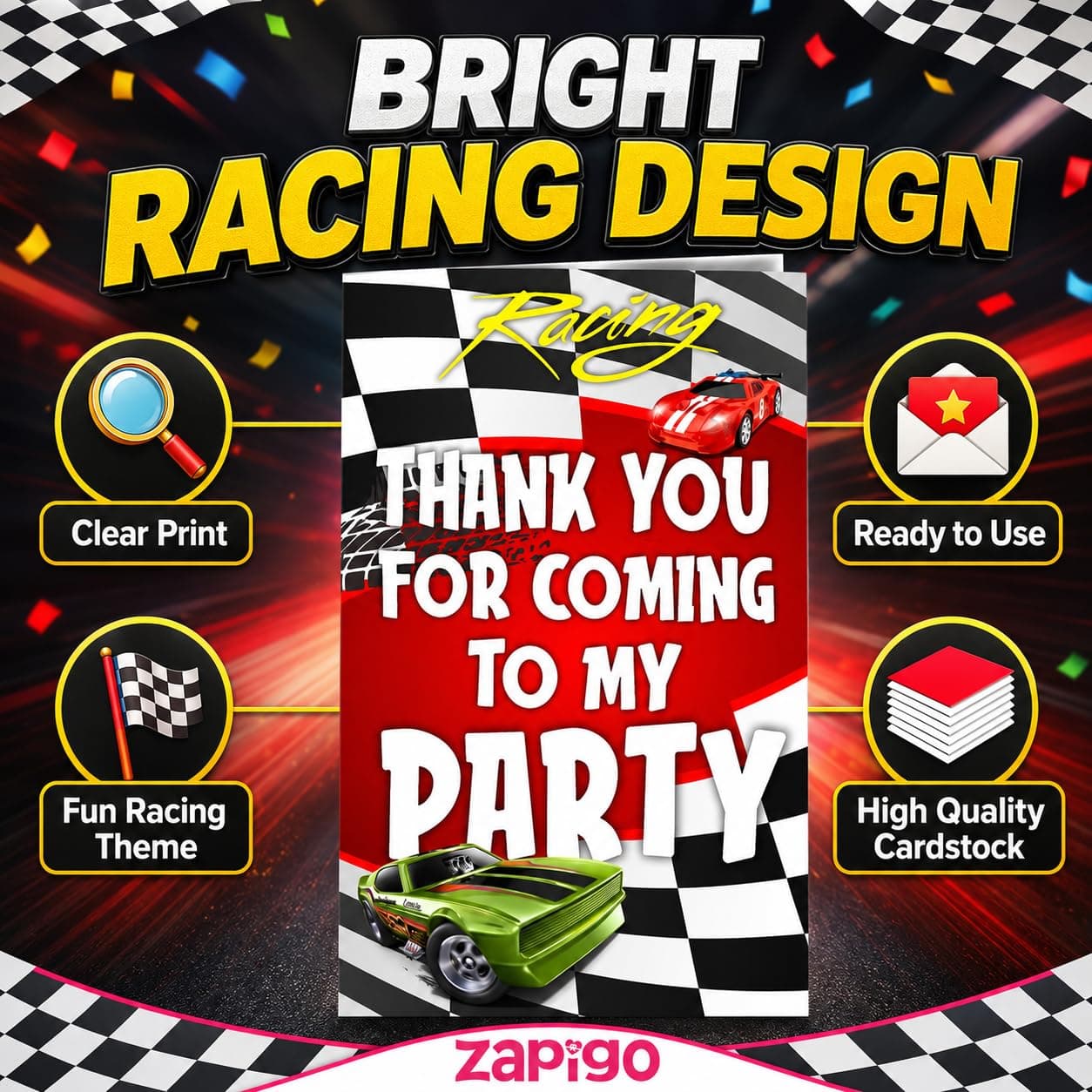 Balloonistics Sports Car Theme Thank You Cards - Pack of 20 Premium Matte Note Cards - Racing & Supercar Birthday Stationery with Matching Envelopes - Double-Sided Cardstock Luxury Car Gratitude Cards (Thank you Cards - Pack of 20) thumbnail 5