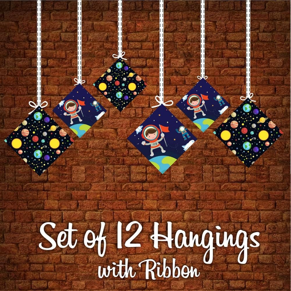 Balloonistics Space Theme Hanging Decorations Double-Sided Cardstock Cutouts with Ribbon Party Supplies for Kids Birthdays (Hangings - Pack of 12) thumbnail 5