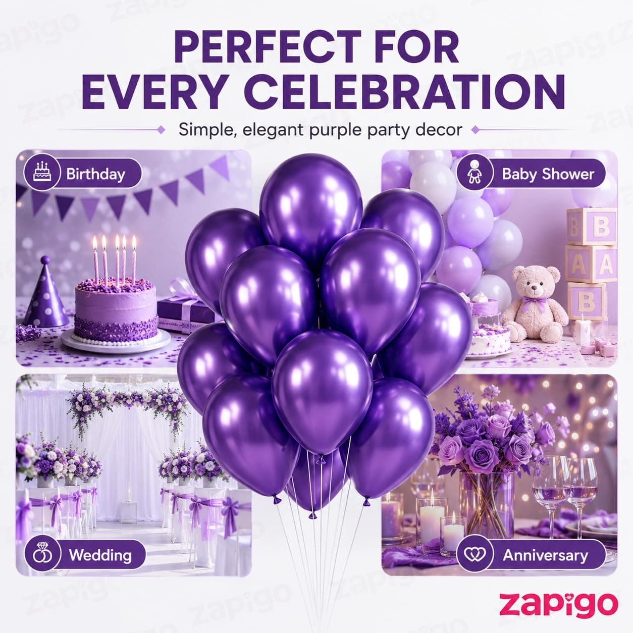 Balloonistics 25-Pack Metallic Pearl Finish Purple Latex Balloons – Shiny Regal Purple Balloons for Birthday, Halloween, Royal Theme & Elegant Party Decoration thumbnail 5